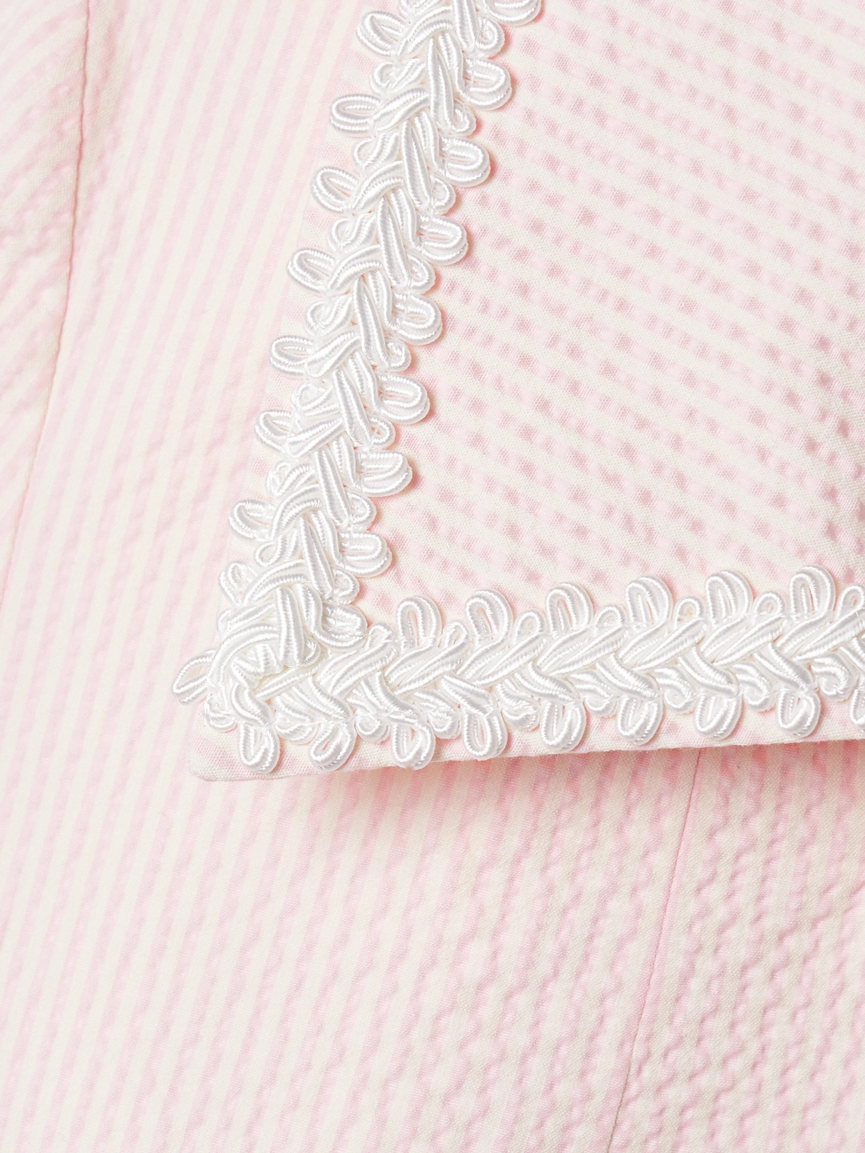 Bode Cropped Appliquéd Striped Cotton-blend Seersucker Jacket In Pink