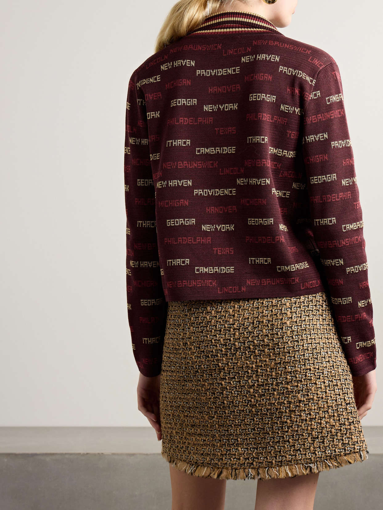 Shop Bode Gridiron Cotton-jacquard Cardigan In Burgundy