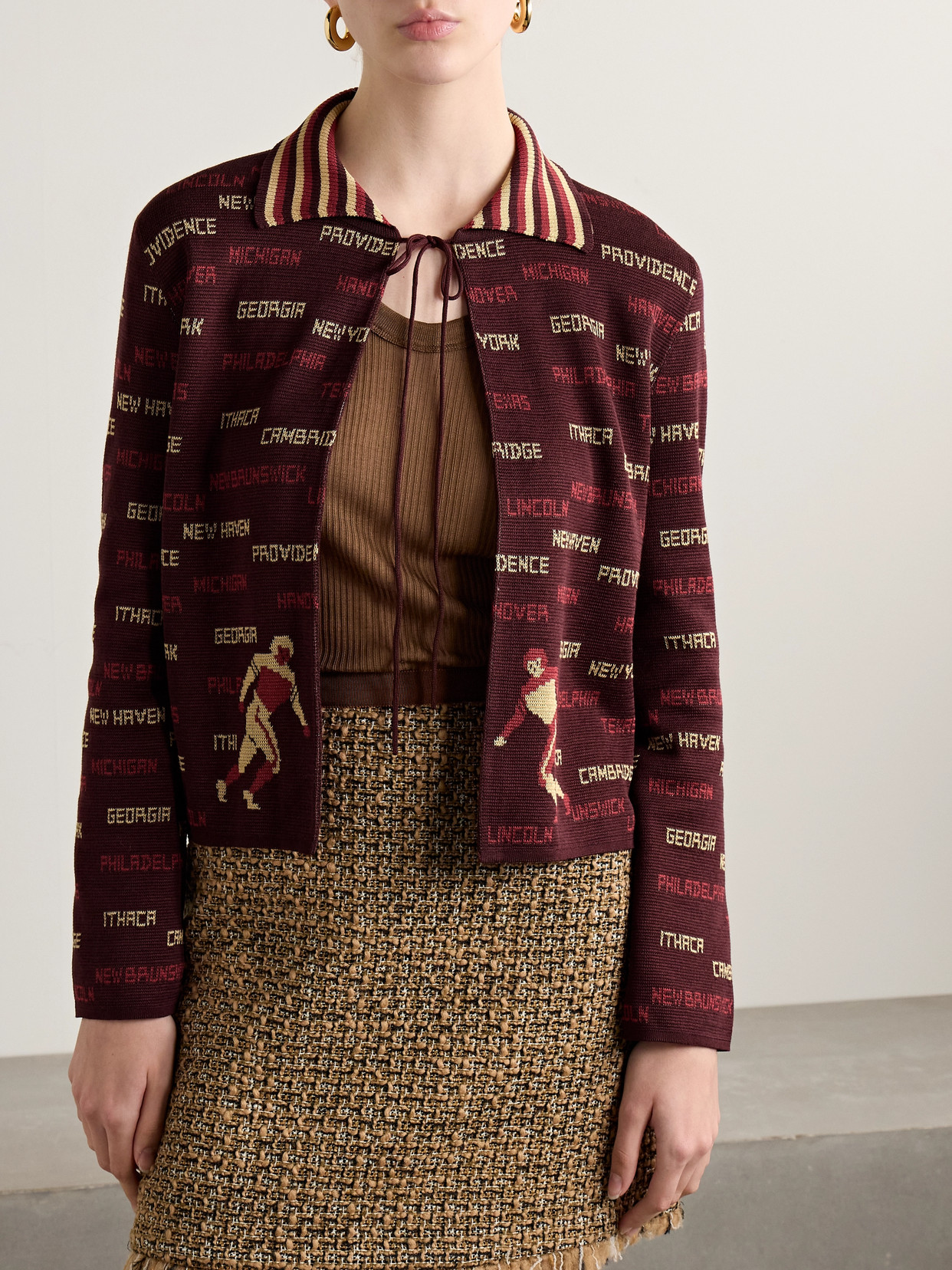 Shop Bode Gridiron Cotton-jacquard Cardigan In Burgundy