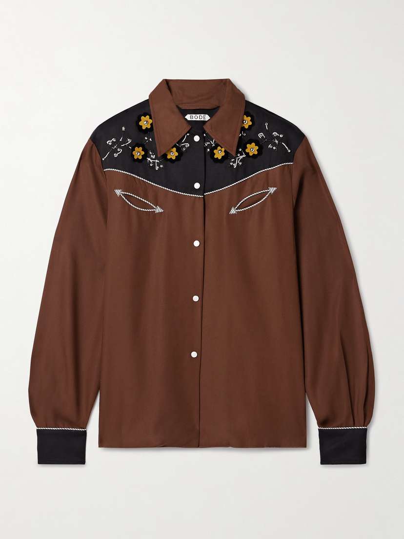 BODE Abilene Studded Appliquéd Paneled Twill Shirt