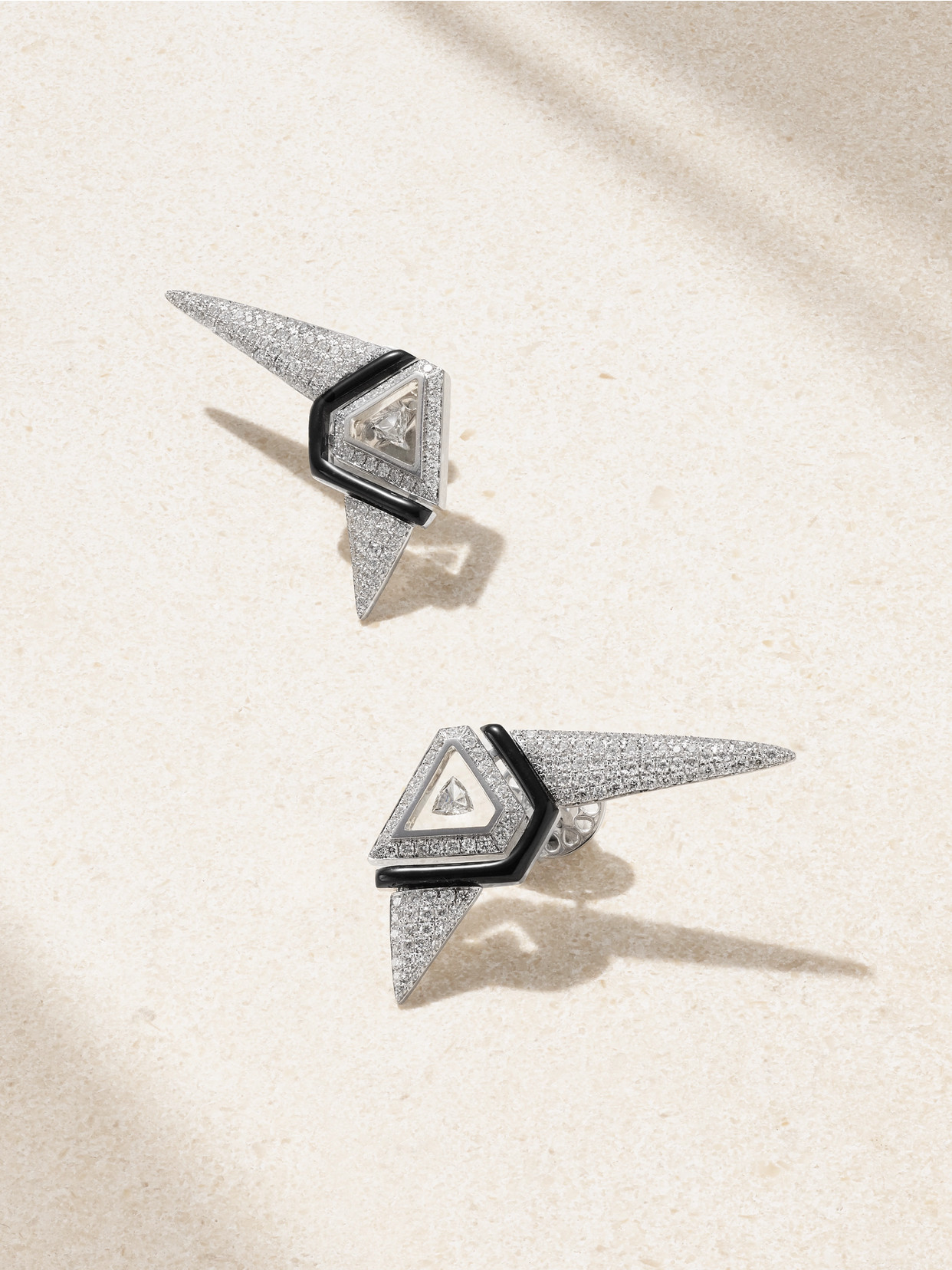 Nikos Koulis Universe 18-karat White Gold, Diamond And Enamel Earrings In Silver