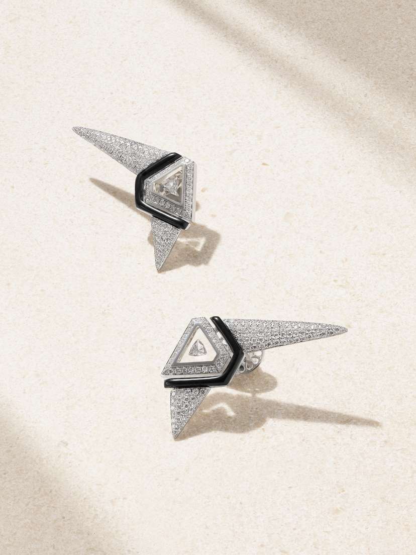 Nikos Koulis Universe 18-karat White Gold, Diamond And Enamel Earrings