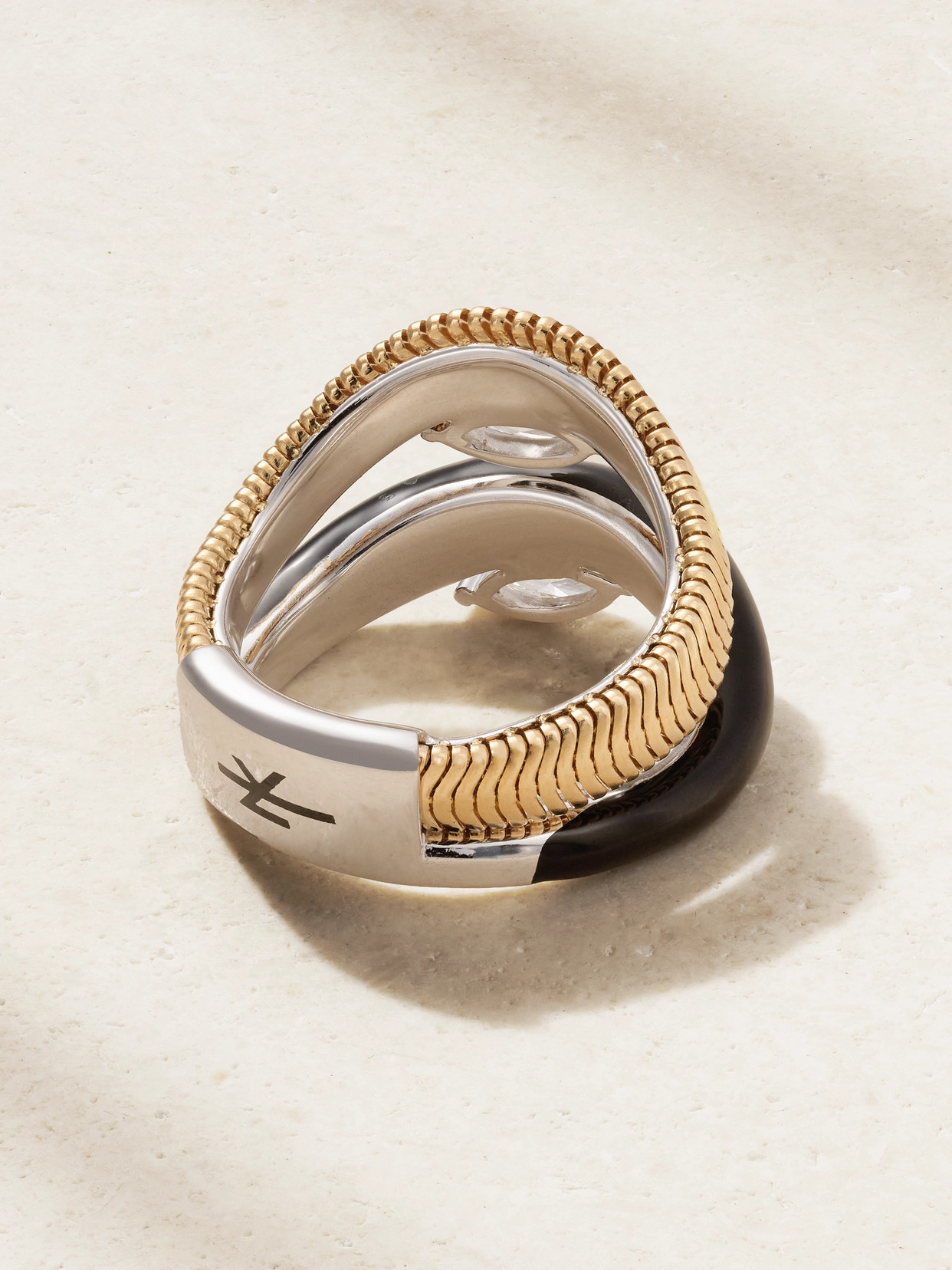 Nikos Koulis 18k White And Yellow Gold Feelings Double Diamond Ring In Gold