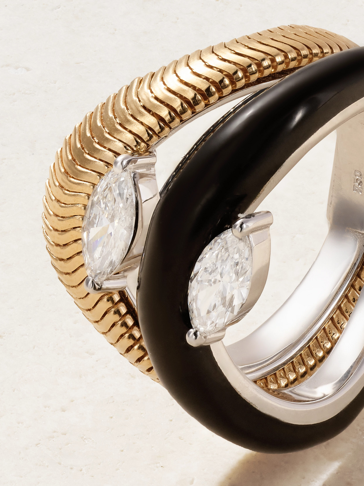 Nikos Koulis 18k White And Yellow Gold Feelings Double Diamond Ring In Gold