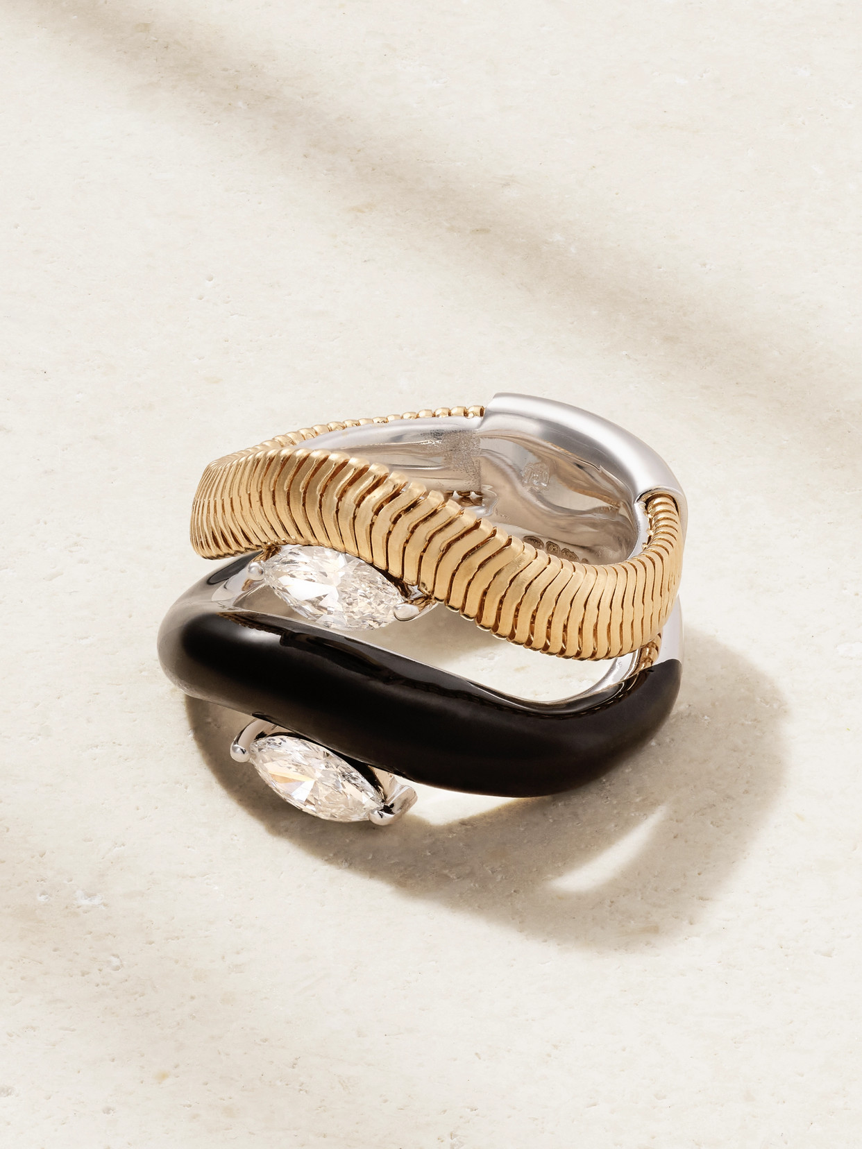 Nikos Koulis 18k White And Yellow Gold Feelings Double Diamond Ring In Gold