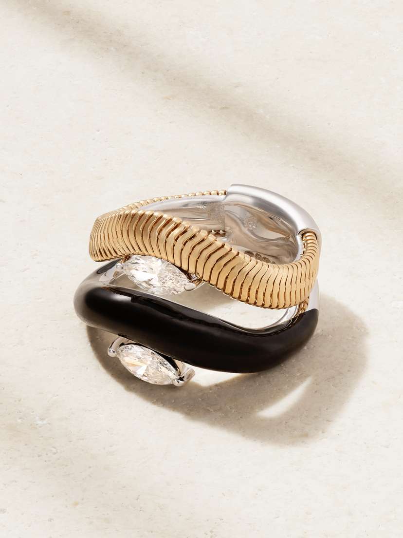 Nikos Koulis 18-karat Yellow And White Gold, Diamond And Enamel Ring