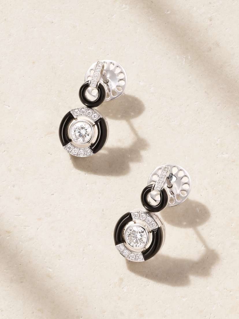 Nikos Koulis 18-karat White Gold, Diamond And Enamel Earrings