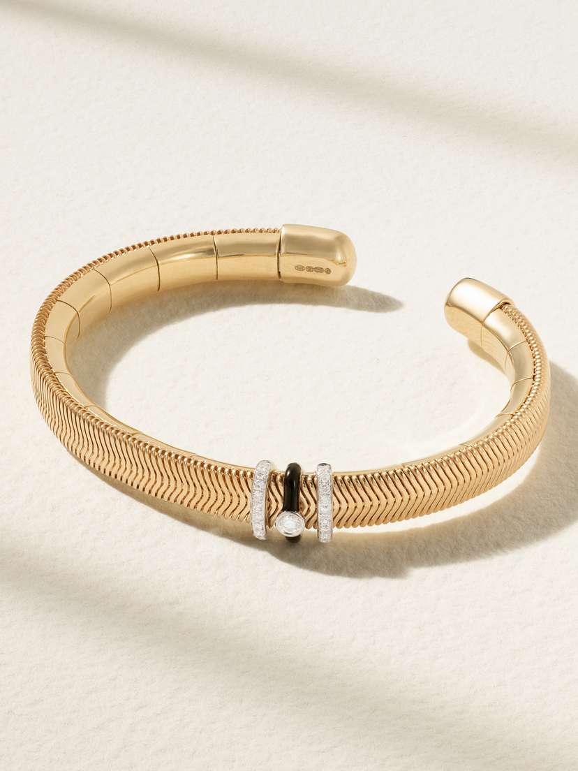 Nikos Koulis 18-karat Gold, Diamond And Enamel Bracelet