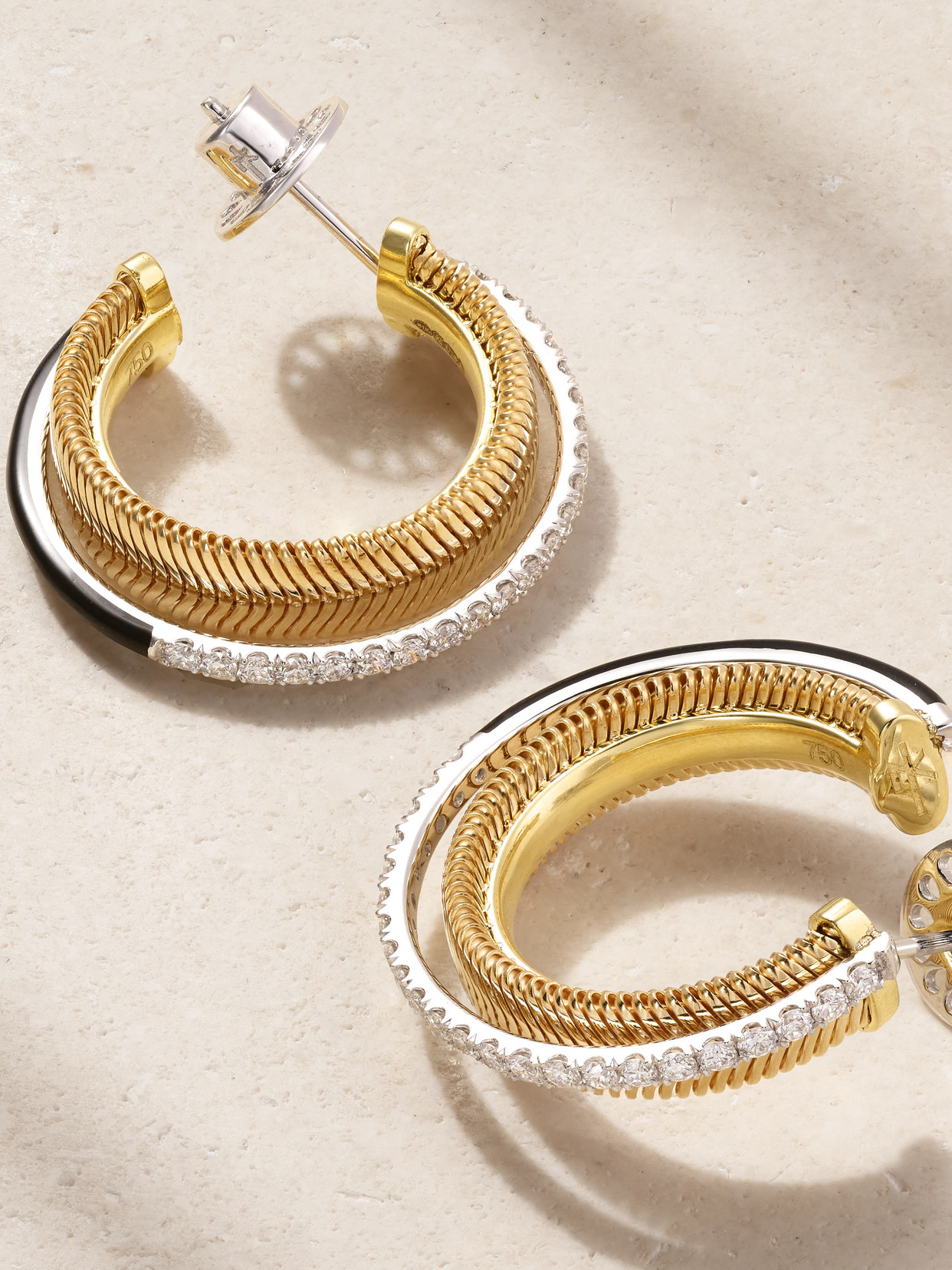 Nikos Koulis 18-karat Yellow And White Gold, Diamond And Enamel Earrings In Gold