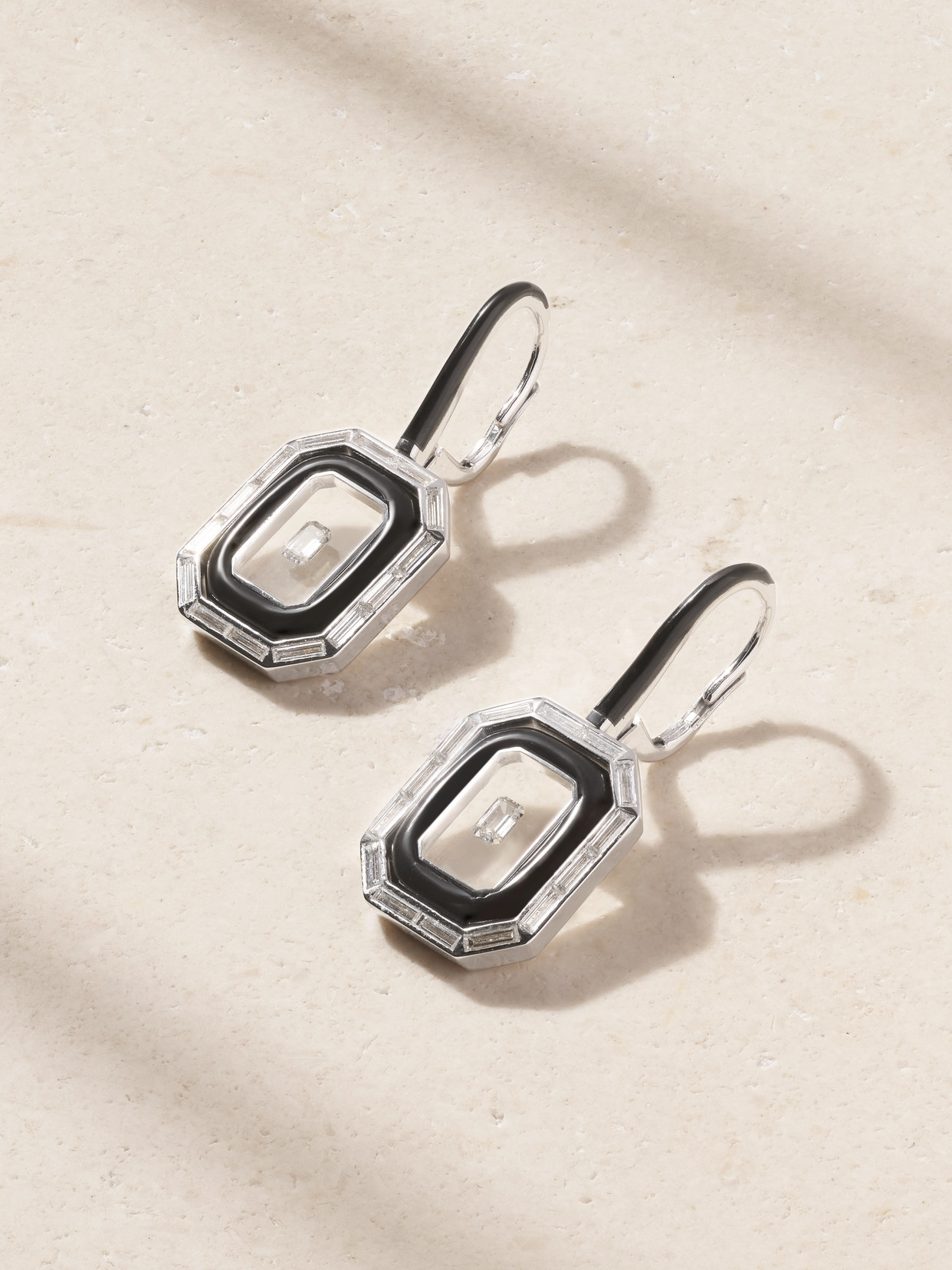 Nikos Koulis - 18-karat White Gold, Diamond And Enamel Earrings - Black