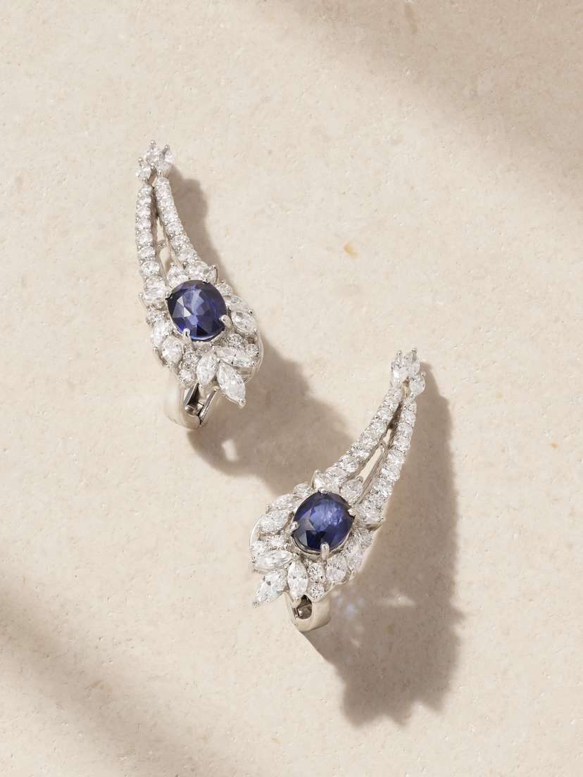 YEPREM 18-karat White Gold, Sapphire And Diamond Earrings