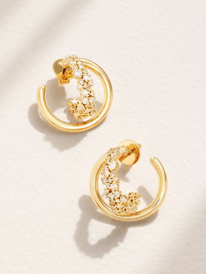 Ananya Scatter Mini 18-karat Gold Diamond Hoop Earrings