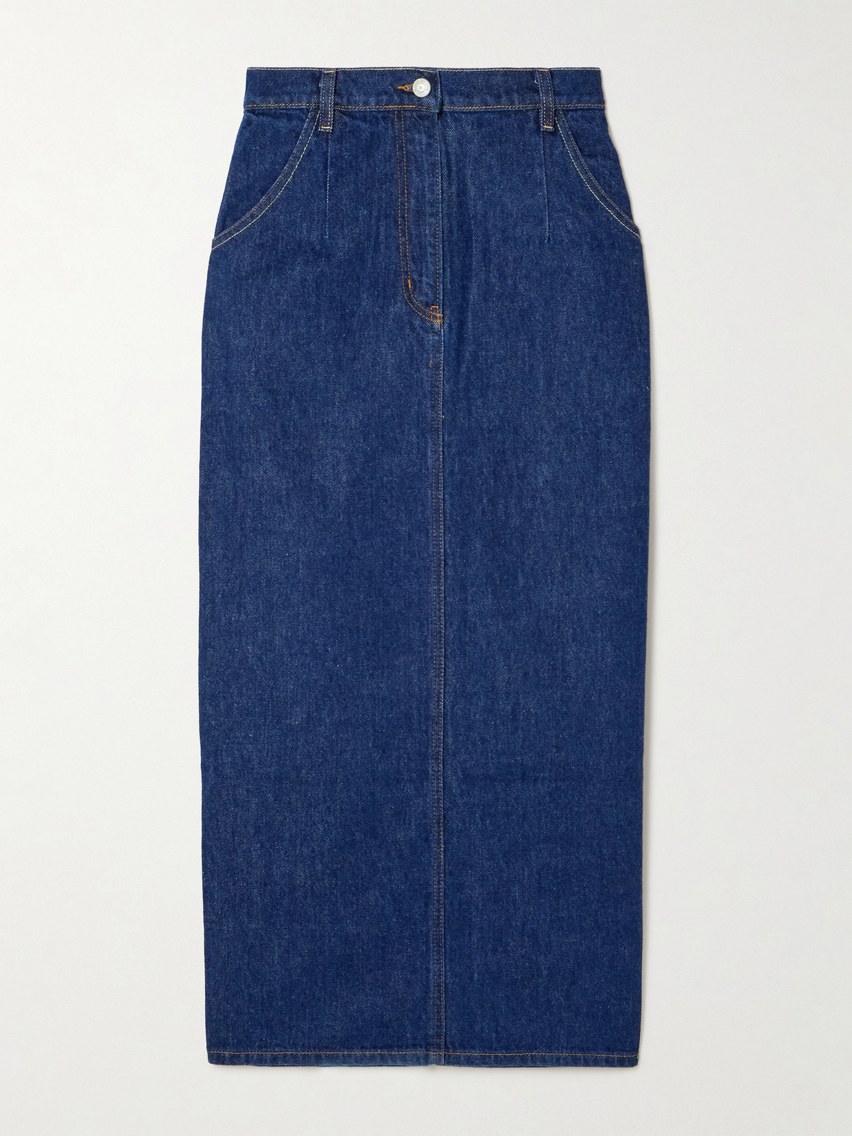 Magda Butrym High-waisted Denim Skirt With Pockets And Slit In Blue