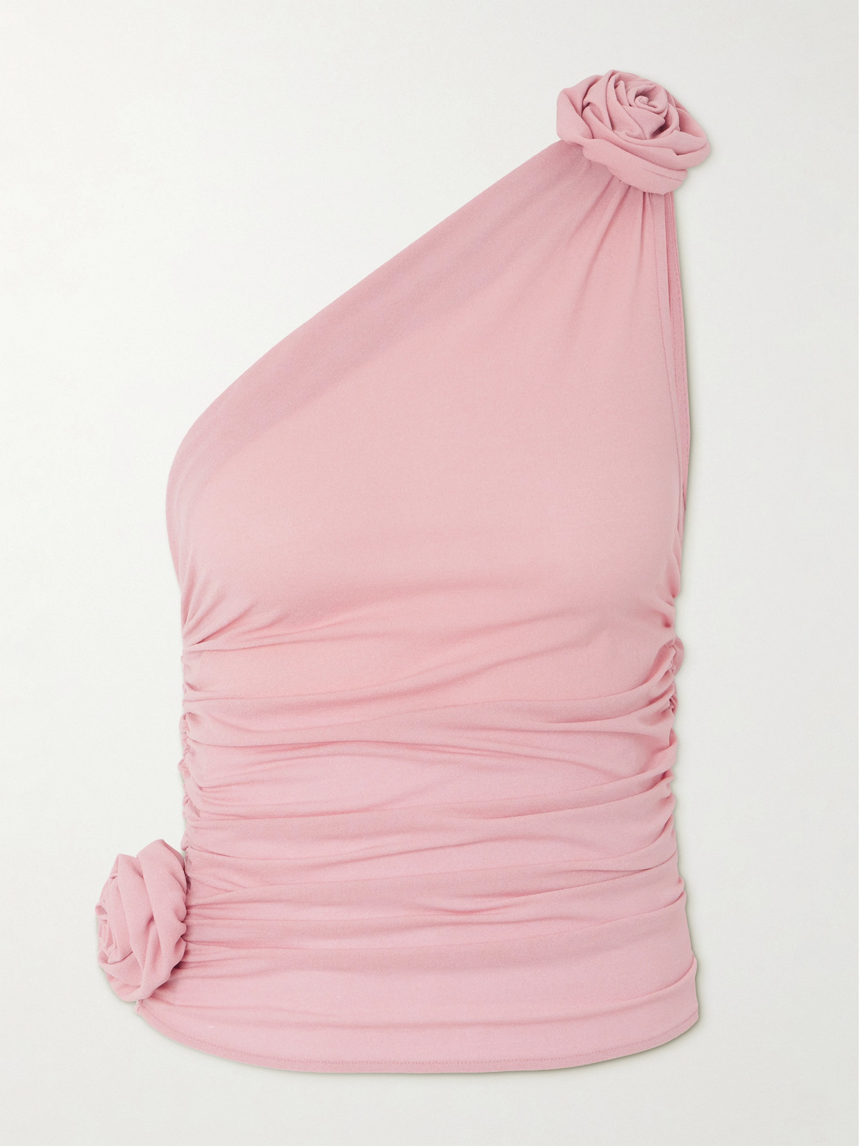 Magda Butrym Rosette One-shoulder Stretch-silk Top In Pink