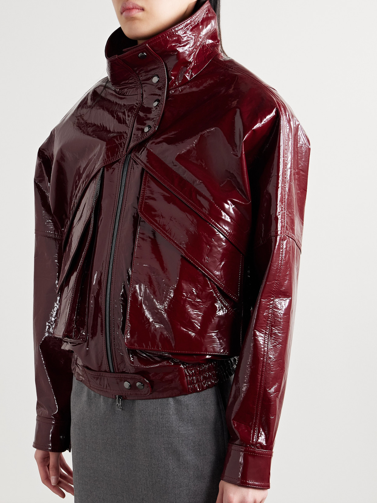 Shop Magda Butrym Glossed-leather Jacket In Burgundy