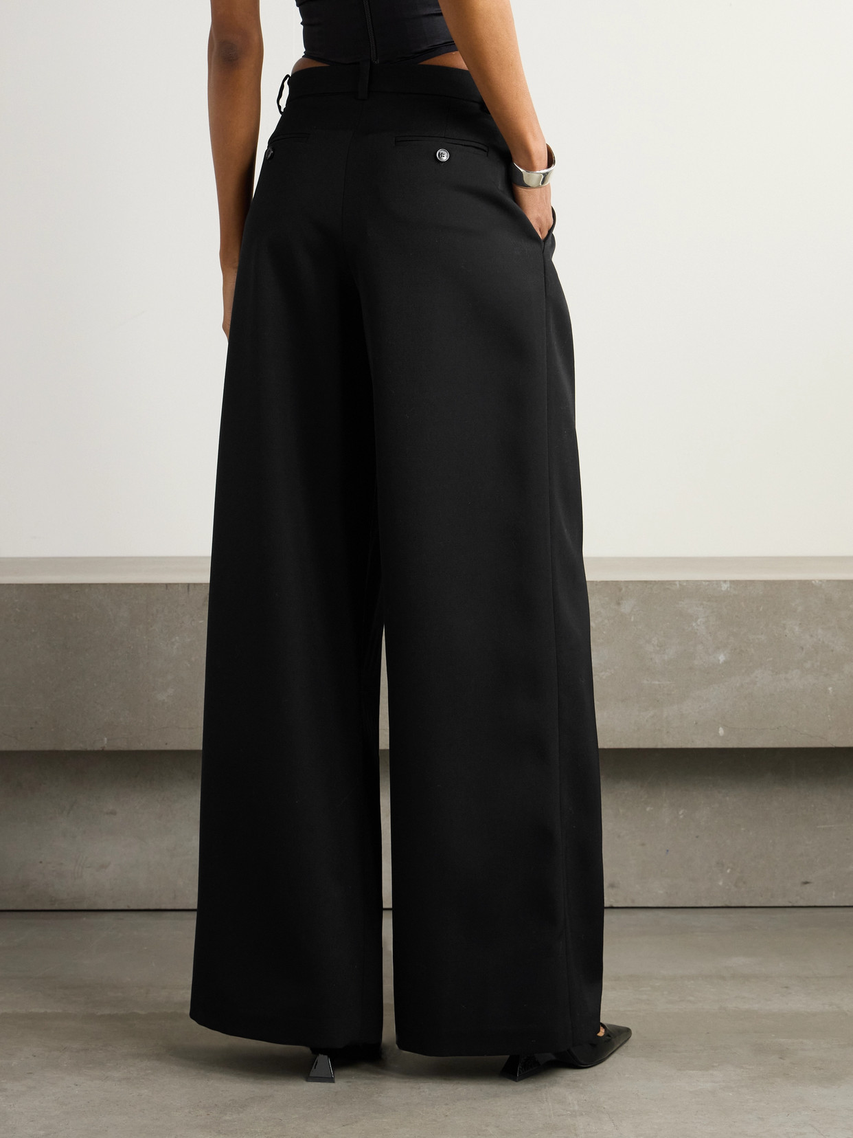 Magda Butrym Pleated Wool-twill Wide-leg Pants In Black
