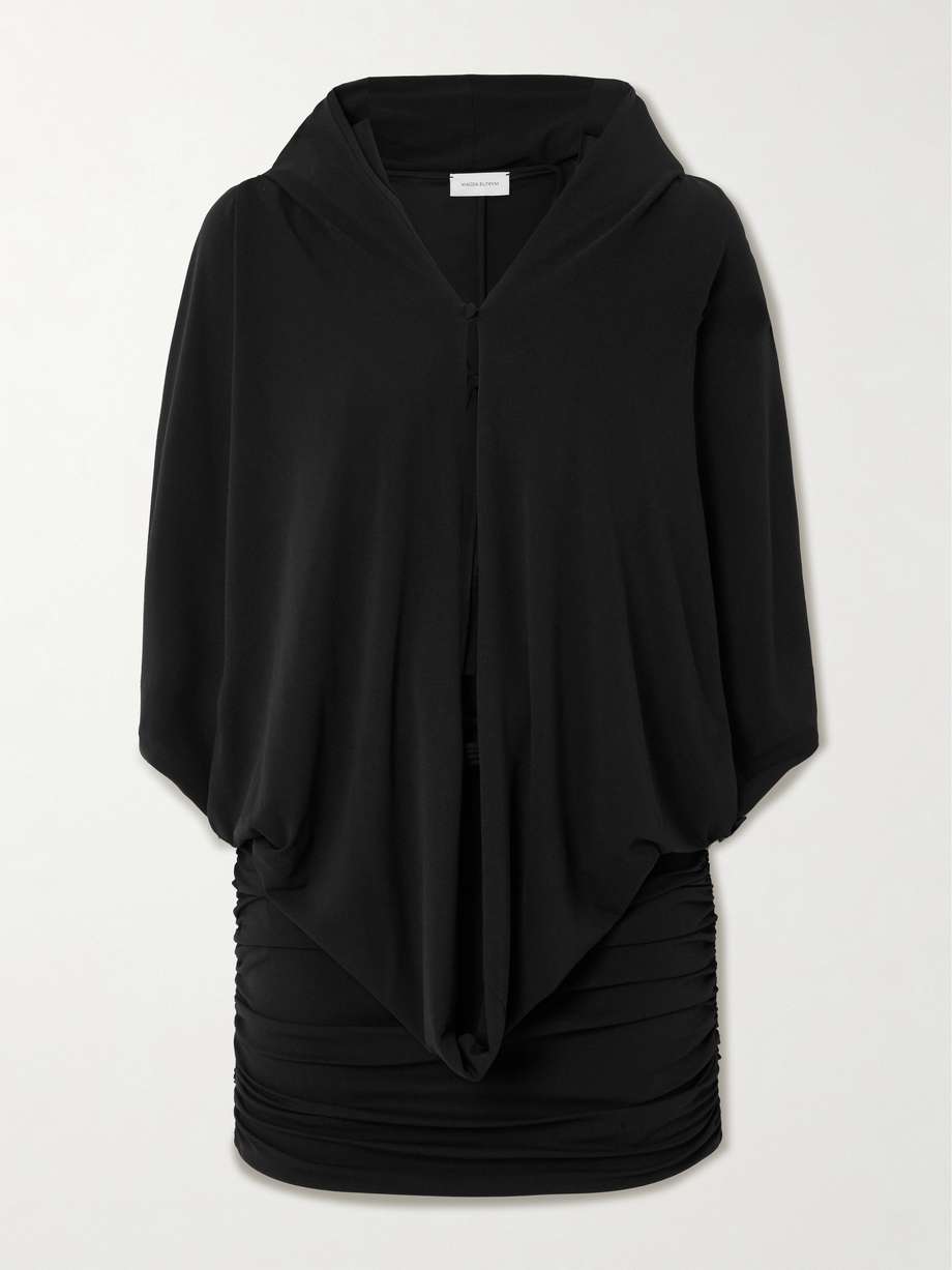 hooded layered stretch-crepe mini dress