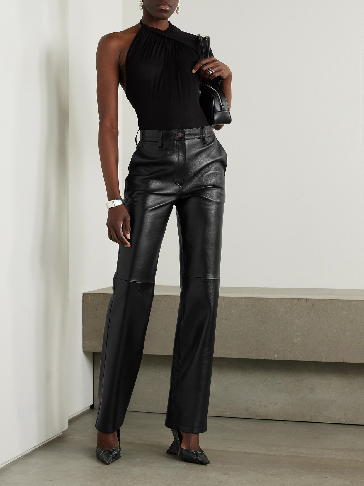 Magda Butrym Leather Straight-leg Pants In Black