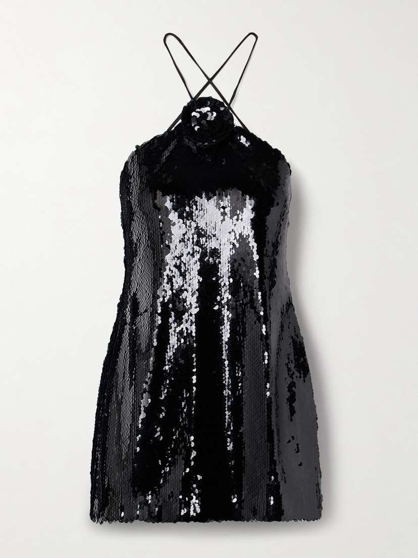 Magda Butrym Open-back Appliquéd Sequined Tulle Halterneck Mini Dress