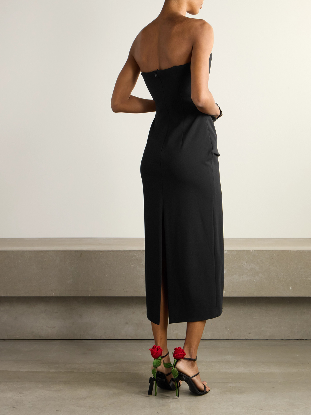 Magda Butrym Strapless Appliquéd Crepe Midi Dress In Black