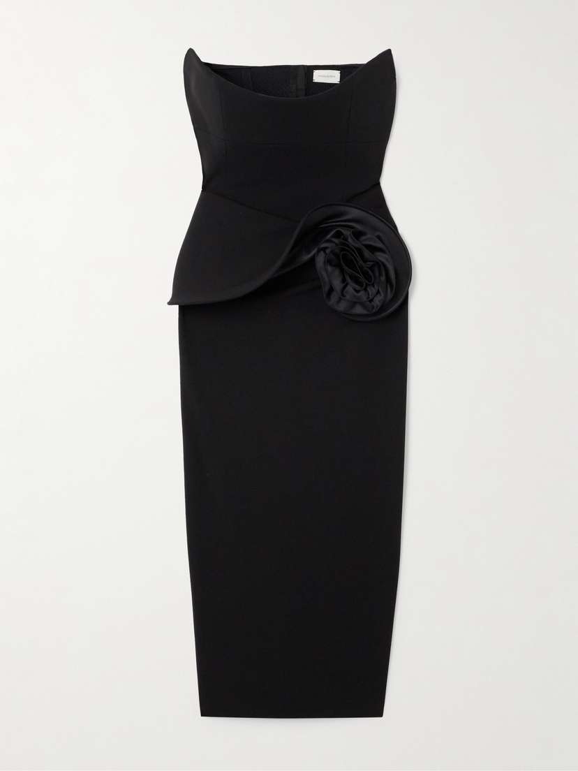 Magda Butrym Strapless Appliquéd Crepe Midi Dress