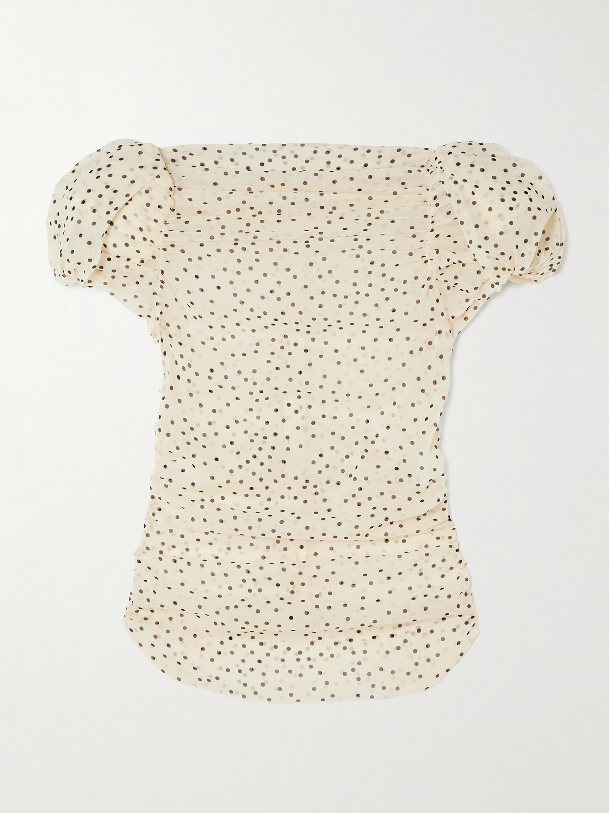 Magda Butrym Ruched Polka-dot Print Stretch-silk Chiffon Top In Cream