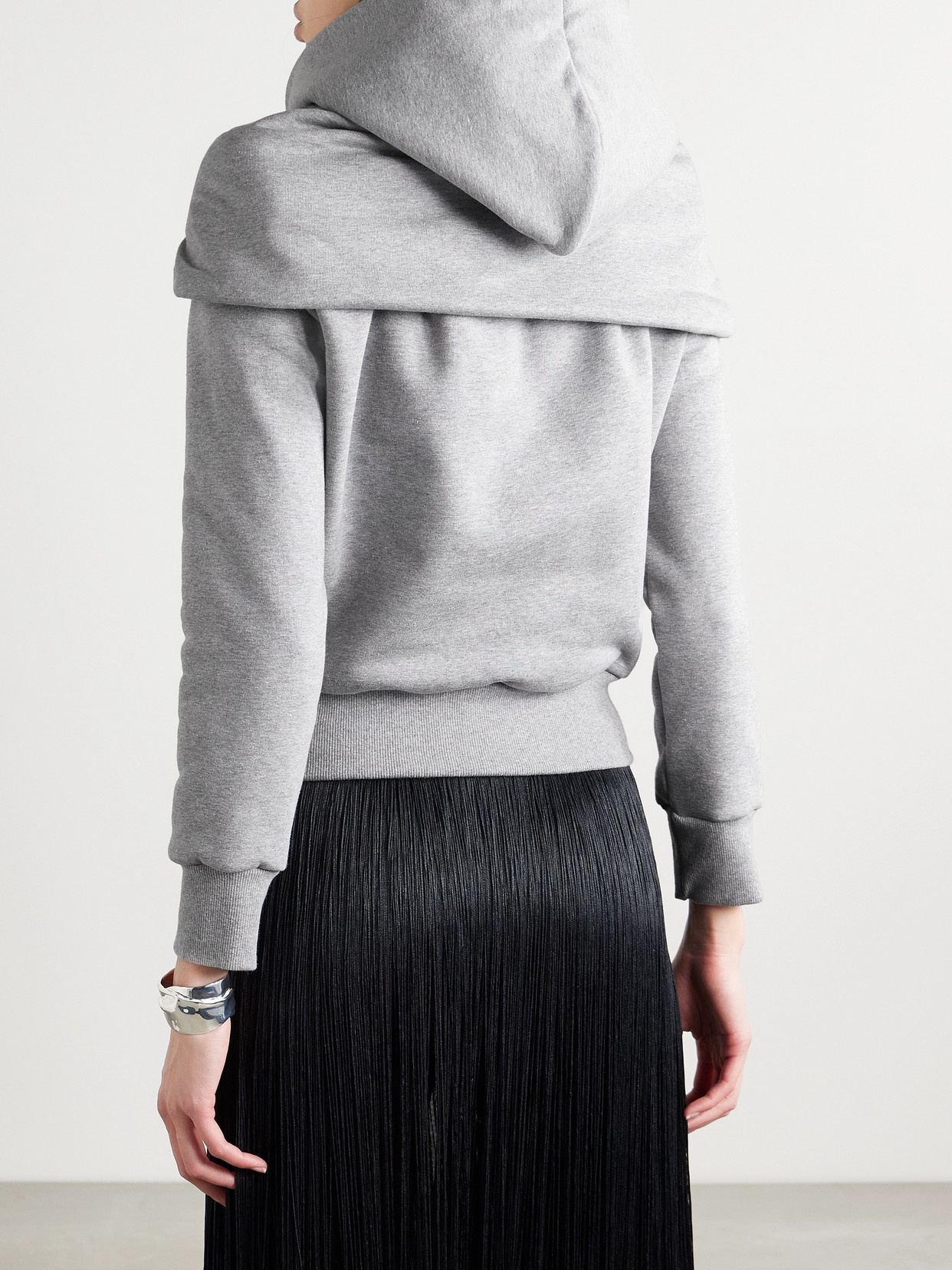 Magda Butrym Tie-detailed Draped Cotton-blend Jersey Hoodie In Gray