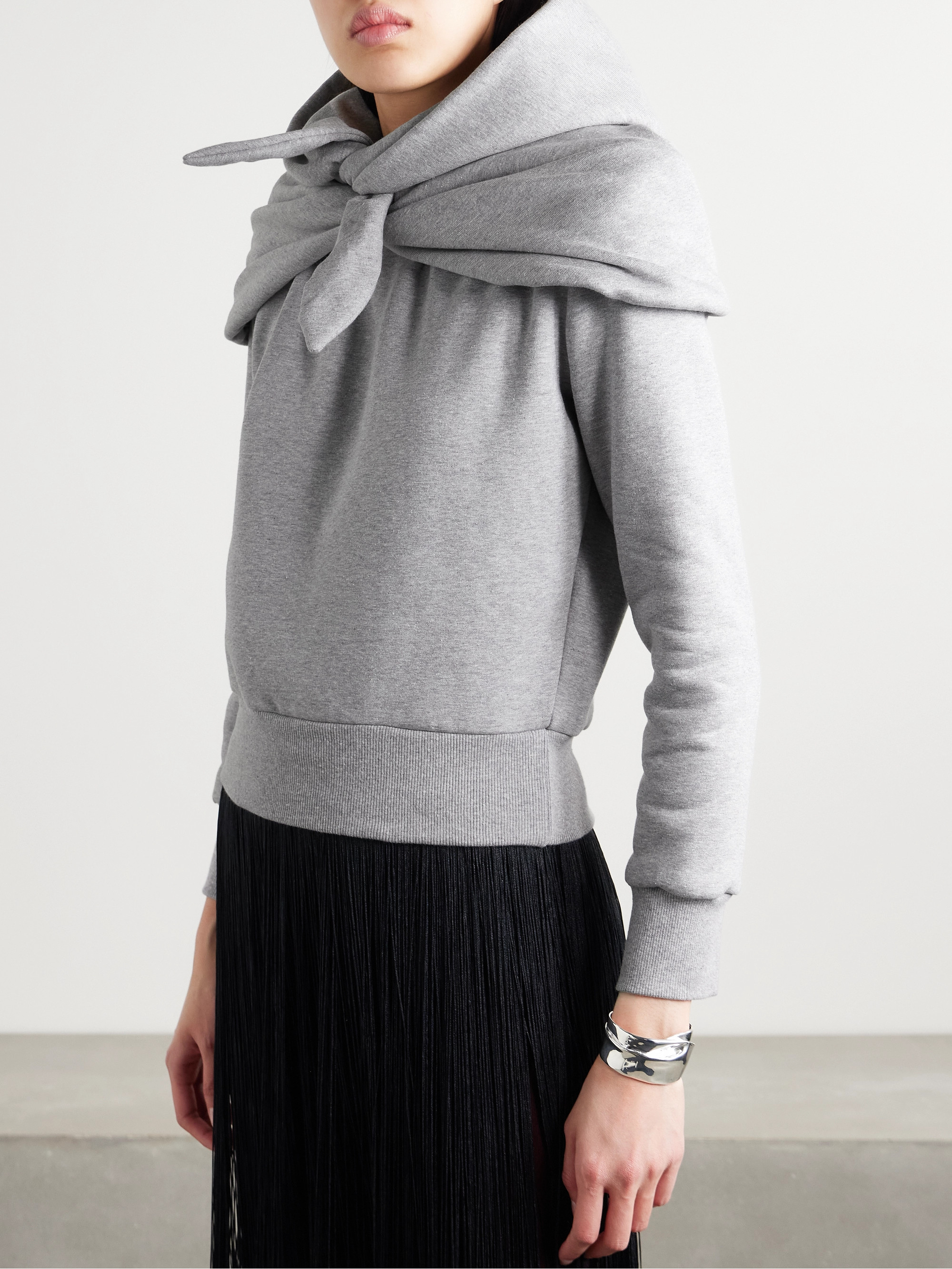 Magda Butrym Tie-detailed draped cotton-blend jersey hoodie