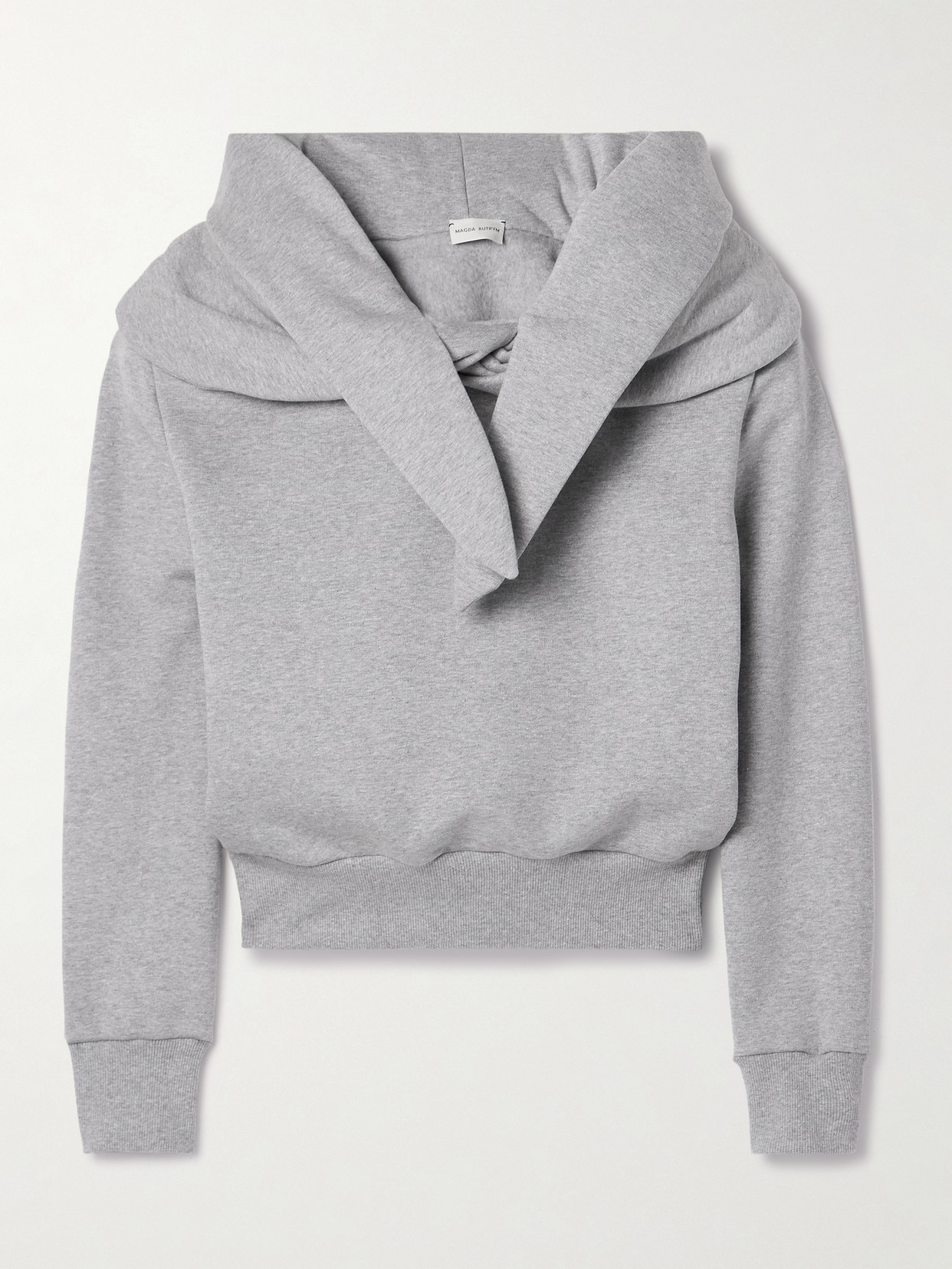 Magda Butrym Tie-detailed Draped Cotton-blend Jersey Hoodie In Gray
