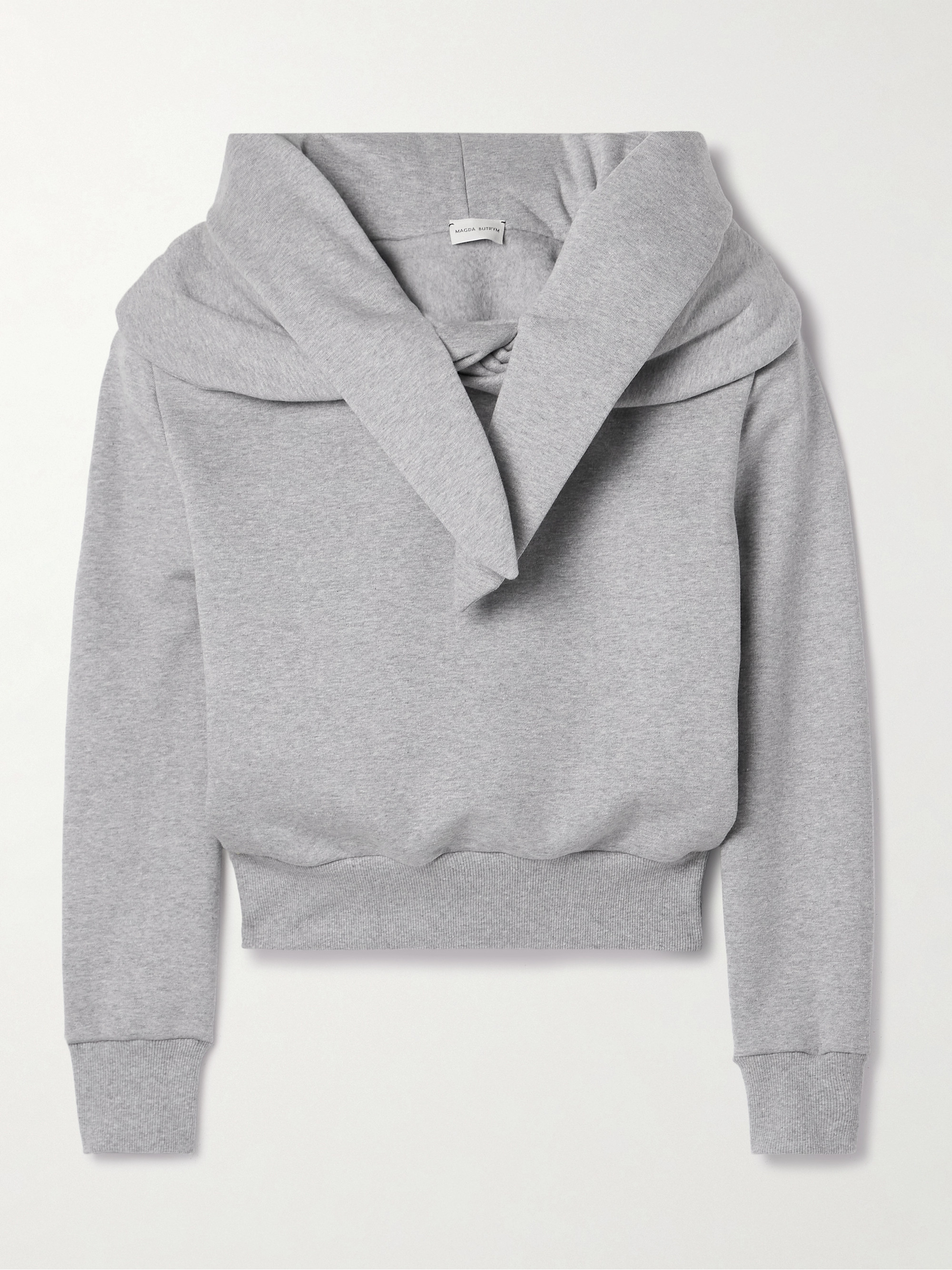 Magda Butrym Tie-detailed draped cotton-blend jersey hoodie thumbnail