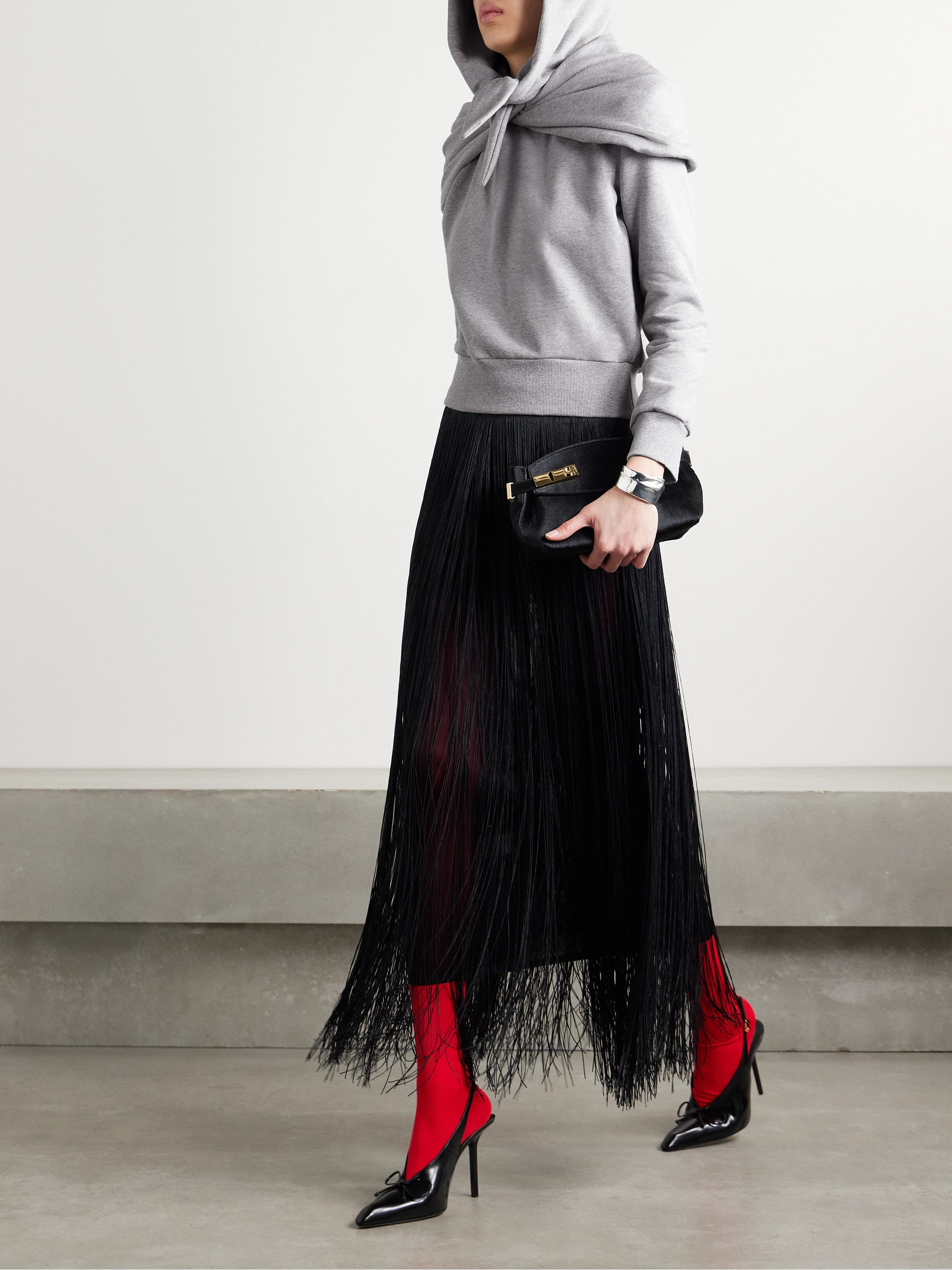 Magda Butrym Tie-detailed draped cotton-blend jersey hoodie thumbnail