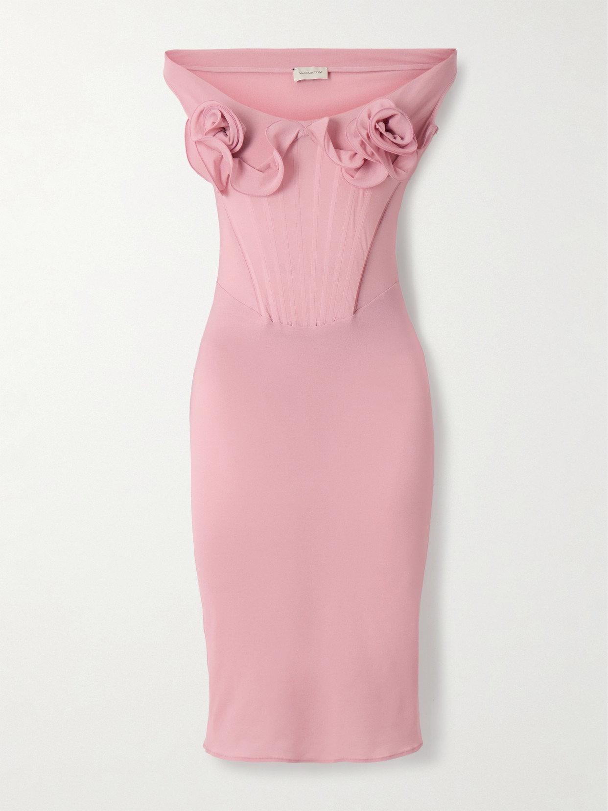Magda Butrym Pink Floral Bustier Midi Dress In Pink