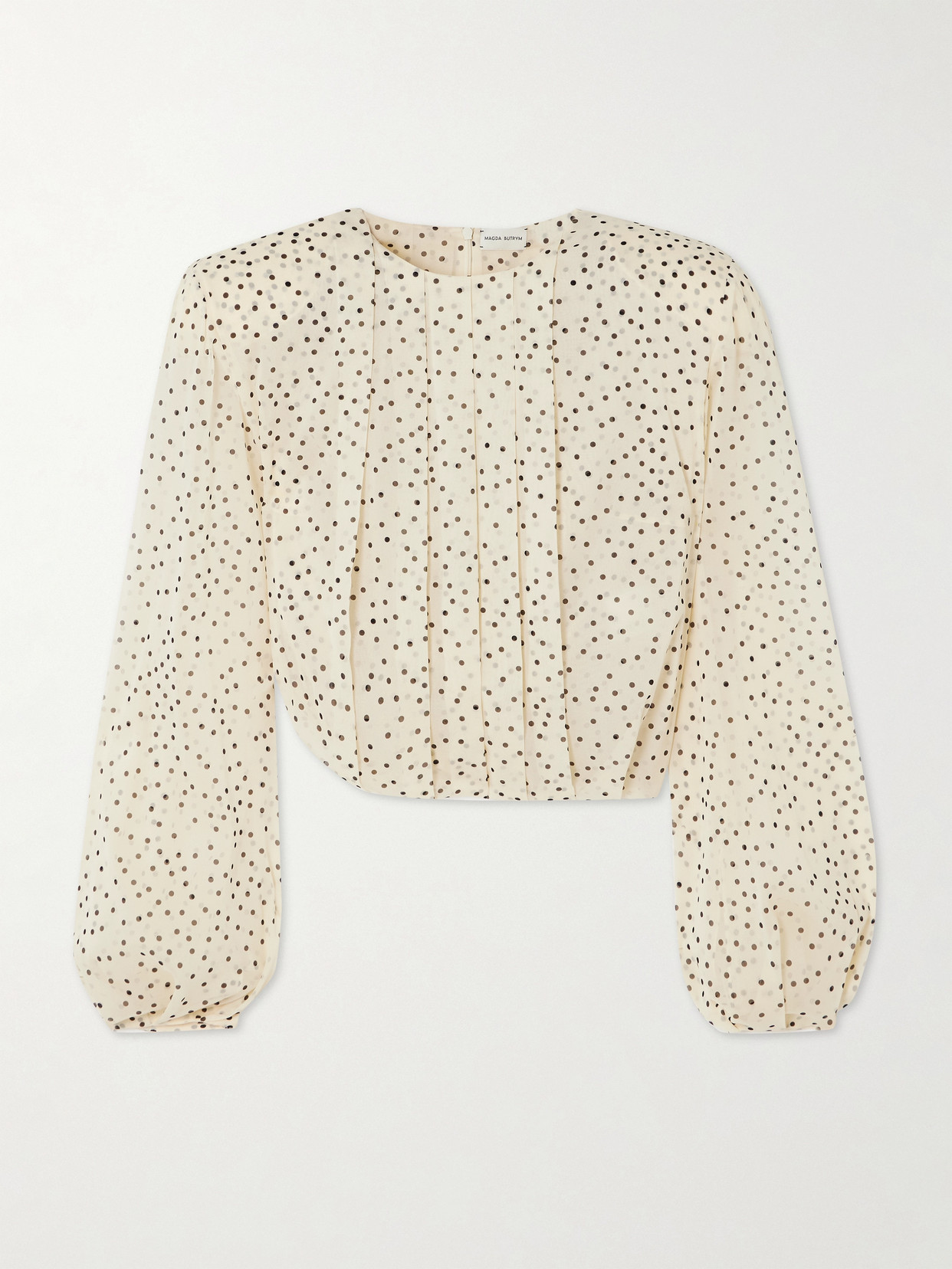 MAGDA BUTRYM ASYMMETRIC PLEATED POLKA-DOT STRETCH-SILK CHIFFON BLOUSE