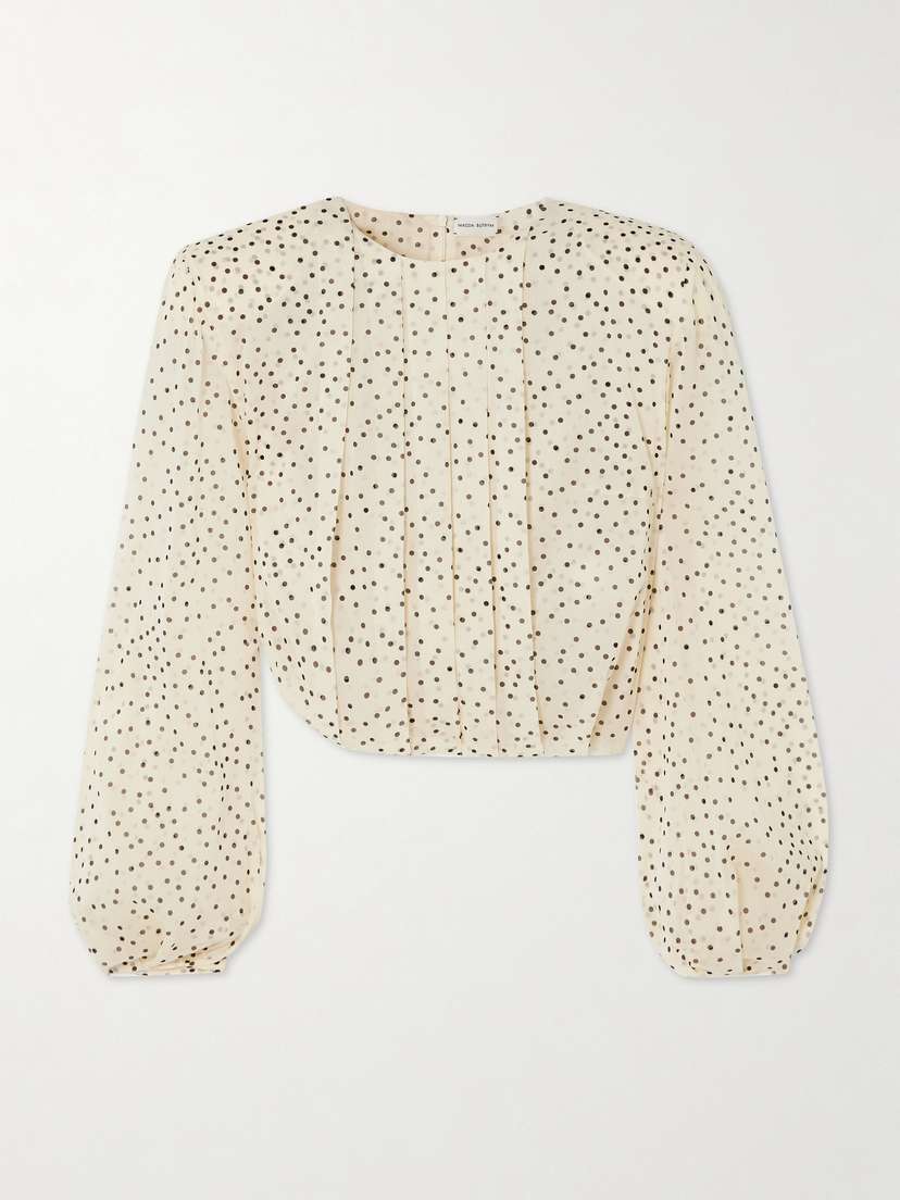 Magda Butrym Asymmetric Pleated Polka-dot Stretch-silk Chiffon Blouse
