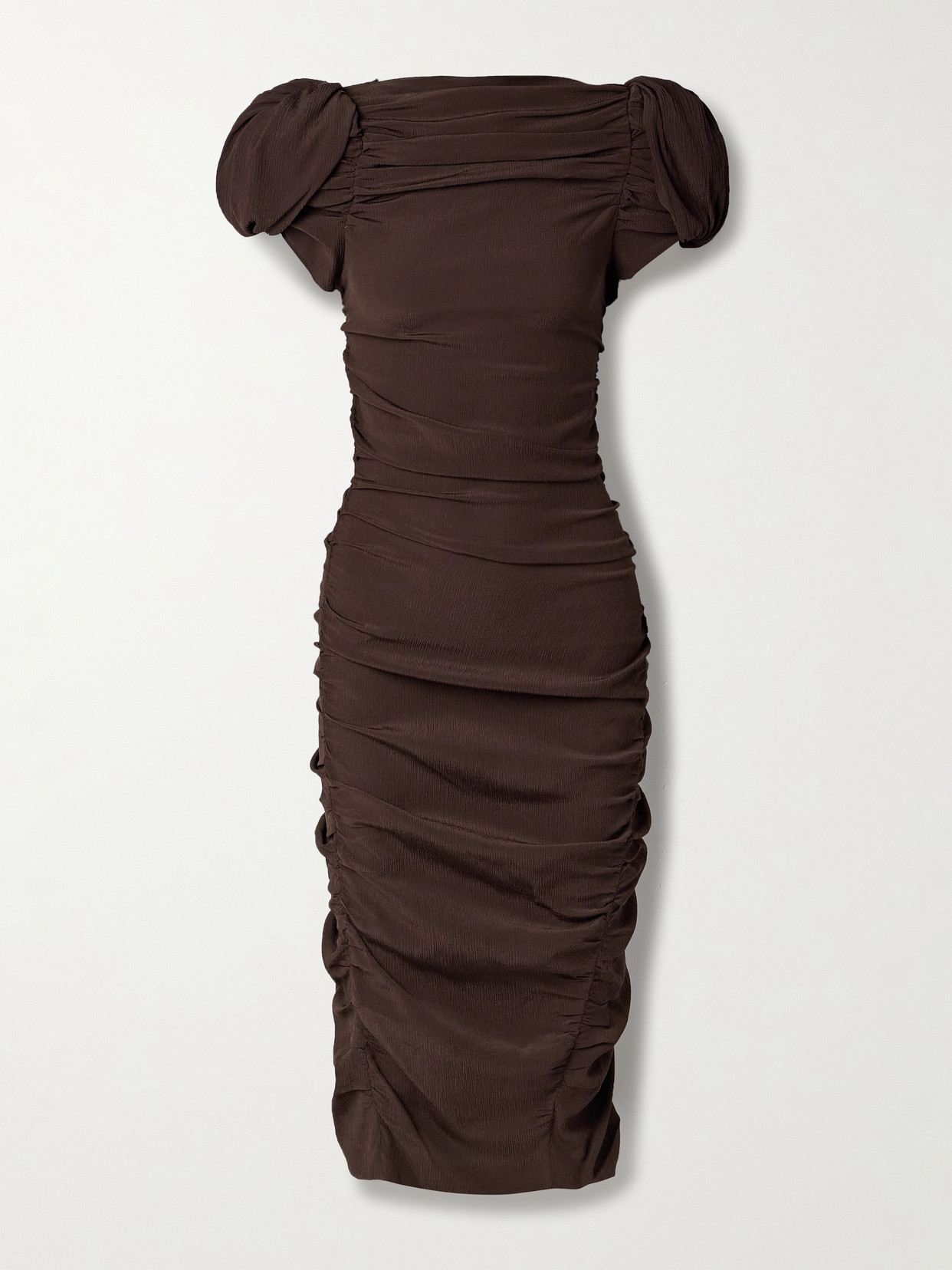 Magda Butrym Ruched Silk-crepon Midi Dress In Brown