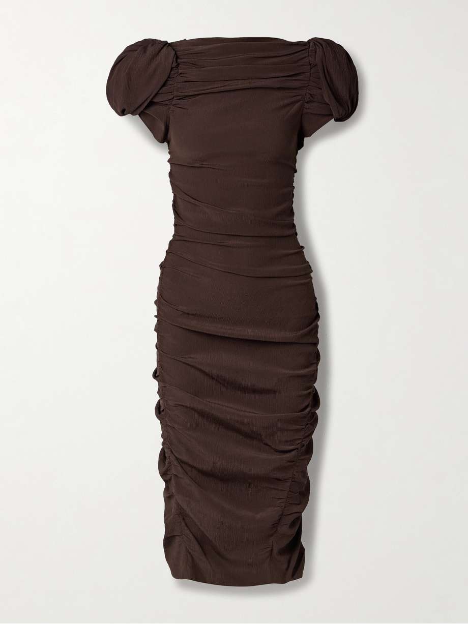 ruched silk-crepon midi dress