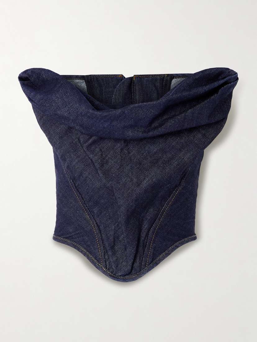 Magda Butrym Strapless Cropped Denim Bustier Top