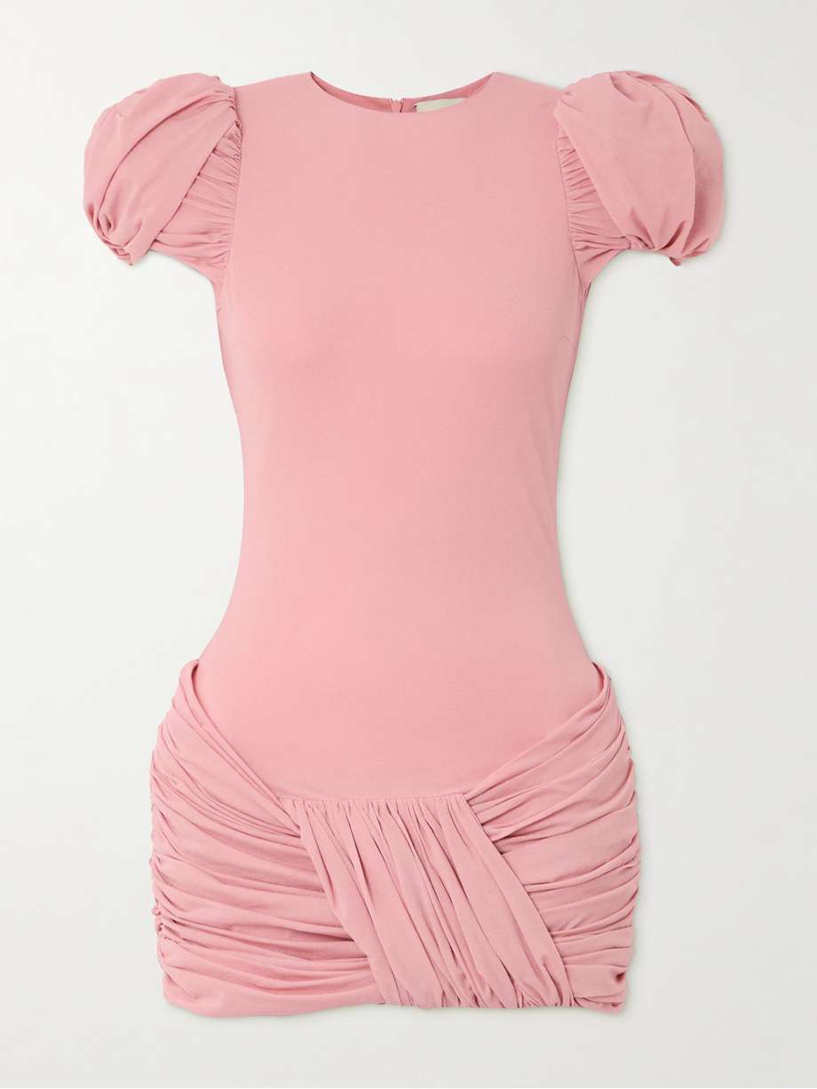 ruched stretch silk-crepe mini dress
