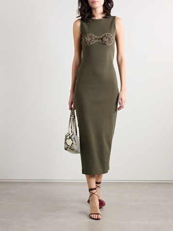 Magda Butrym Crochet-trimmed ribbed cotton-blend jersey midi dress