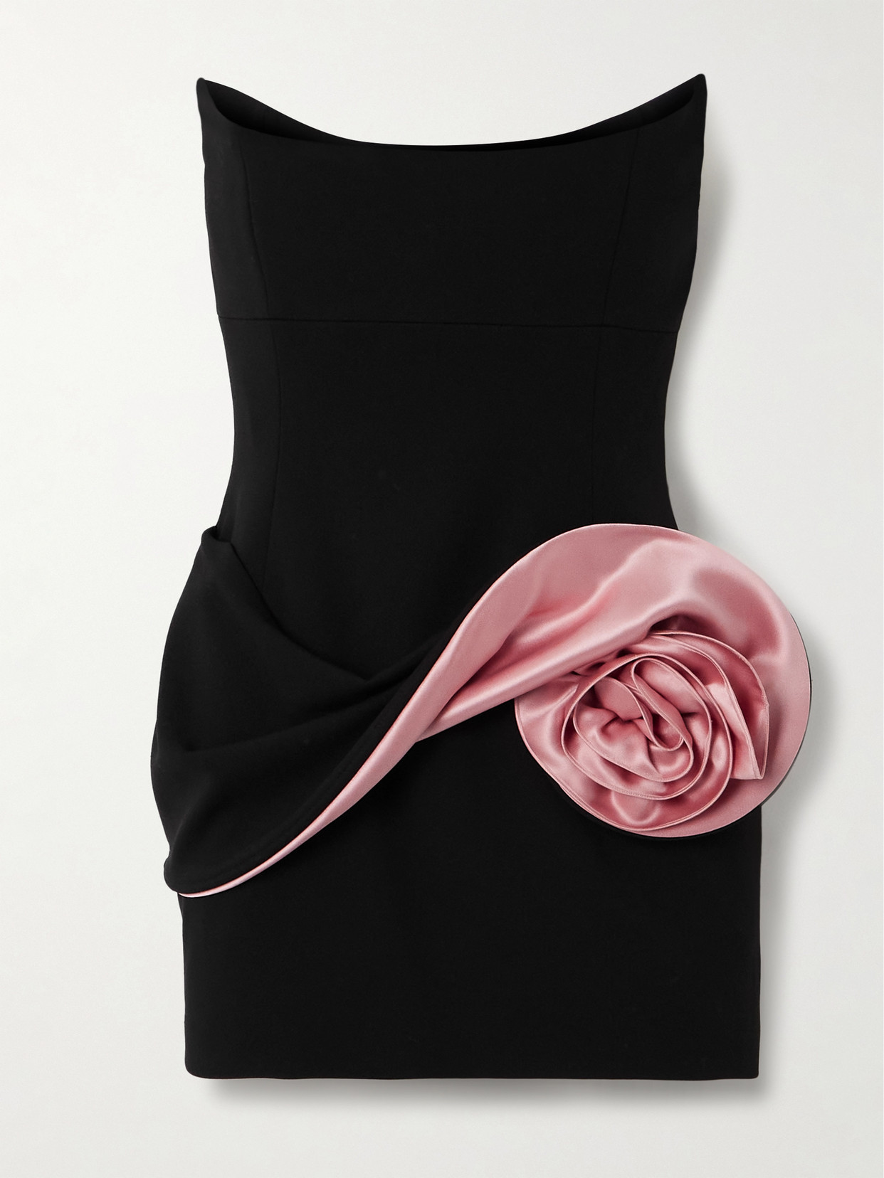 Shop Magda Butrym Strapless Appliquéd Cady Bustier Mini Dress In Black