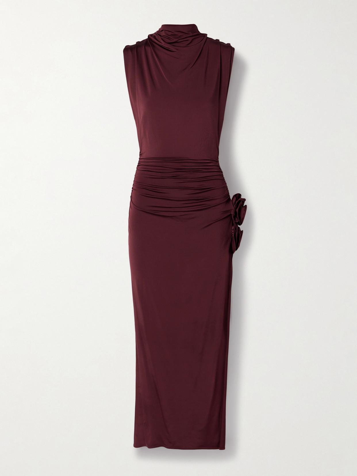 Magda Butrym Burgundy Draped High Neck Midi Dress In Burgundy