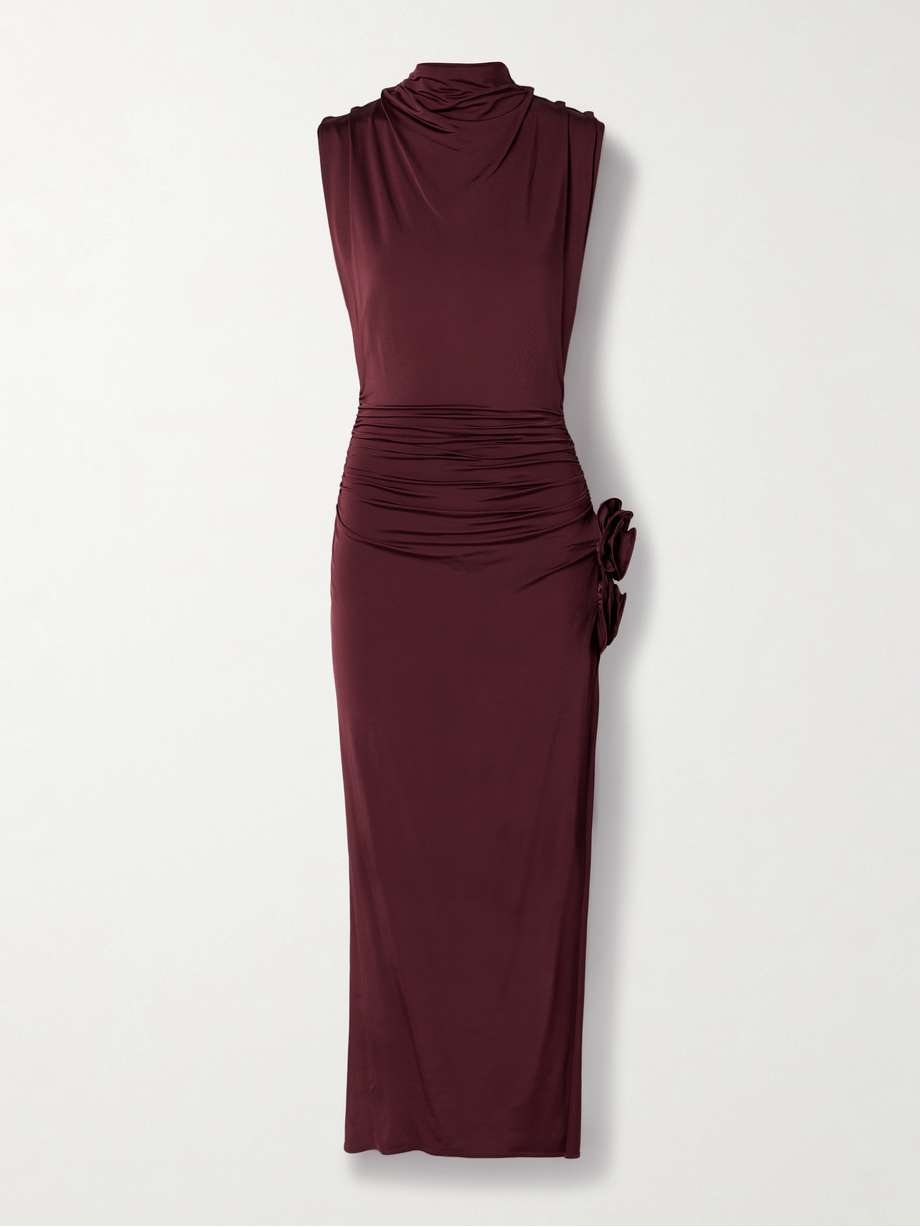appliquéd draped stretch-jersey midi dress