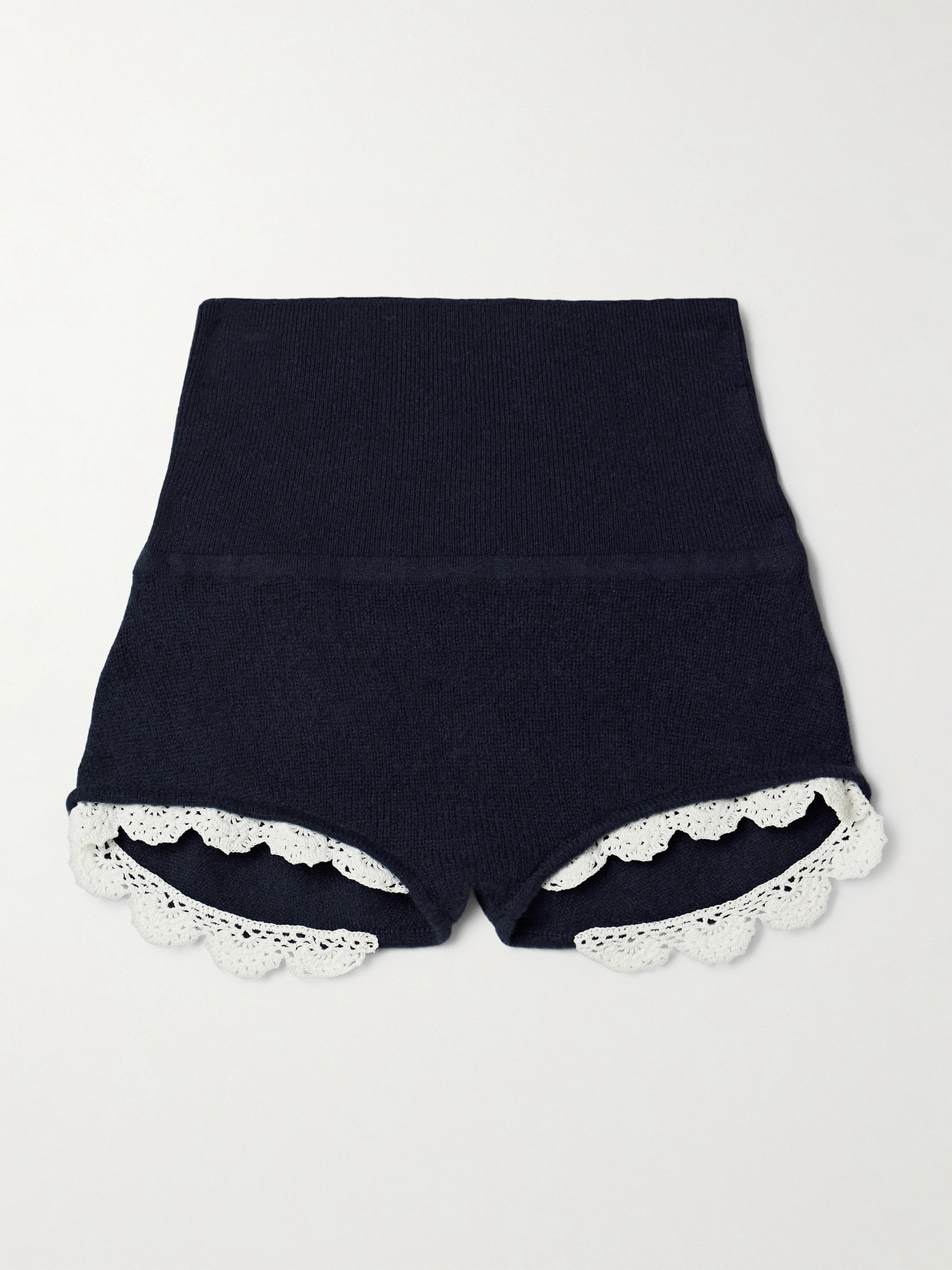 Magda Butrym Crochet-trimmed Cashmere Shorts In Blue