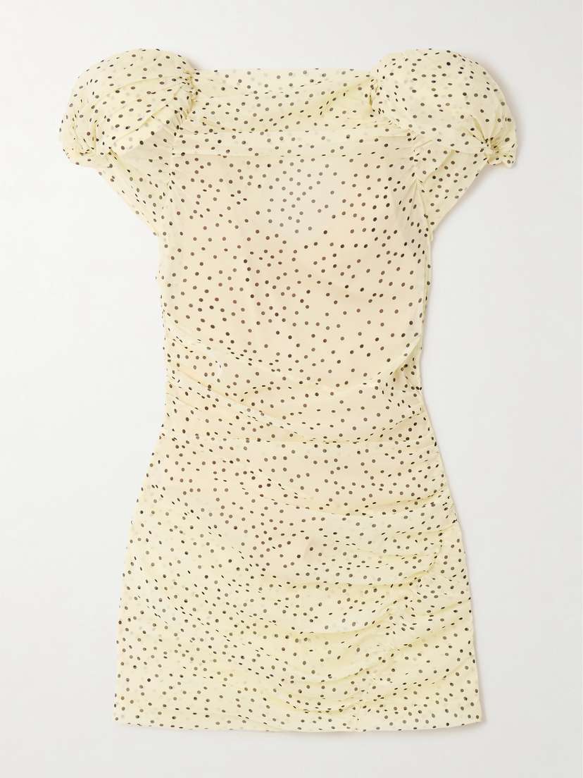 Magda Butrym Ruched Polka-dot Silk-blend Chiffon Mini Dress