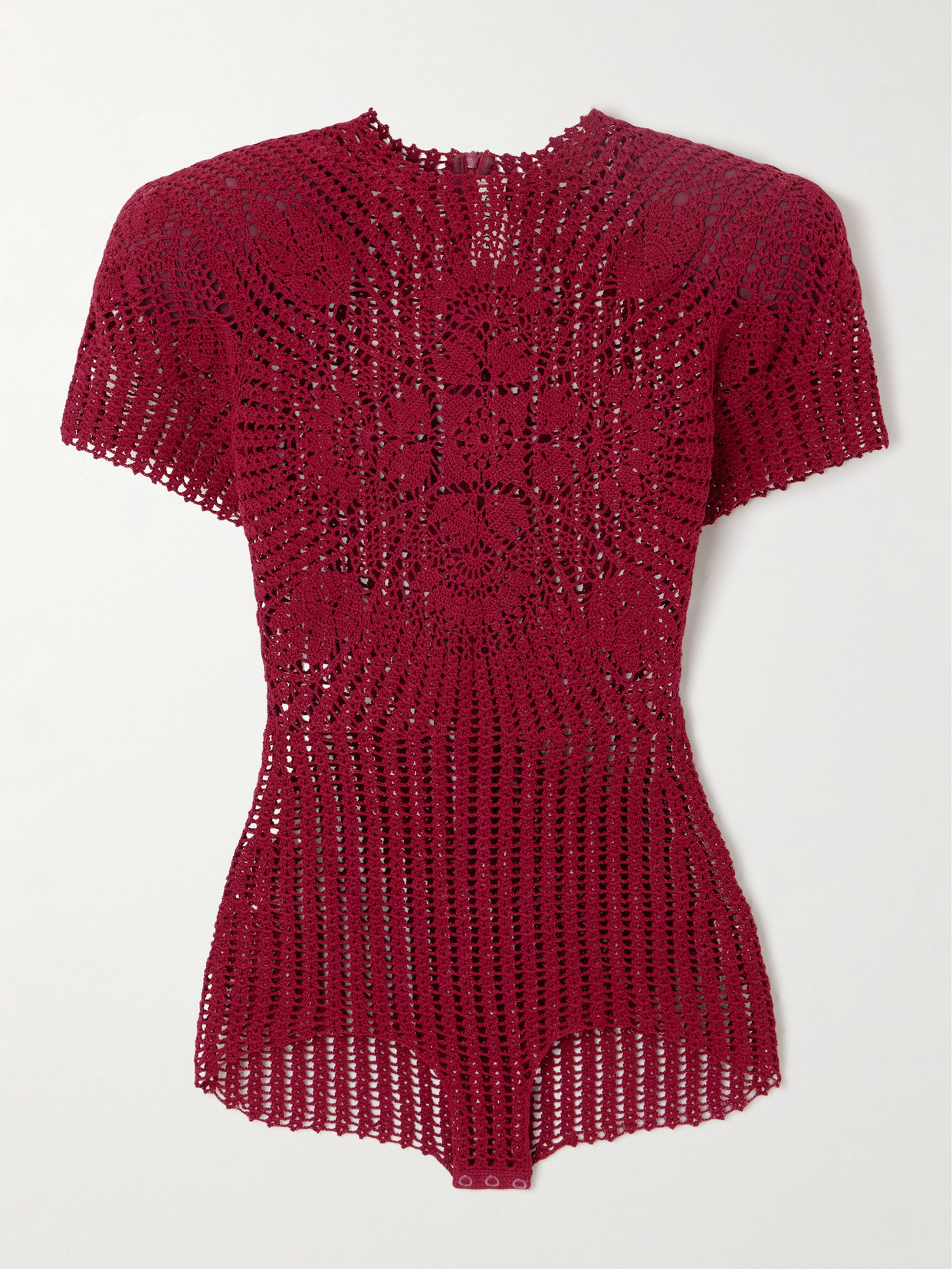 Magda Butrym Crocheted Cotton Bodysuit In Burgundy