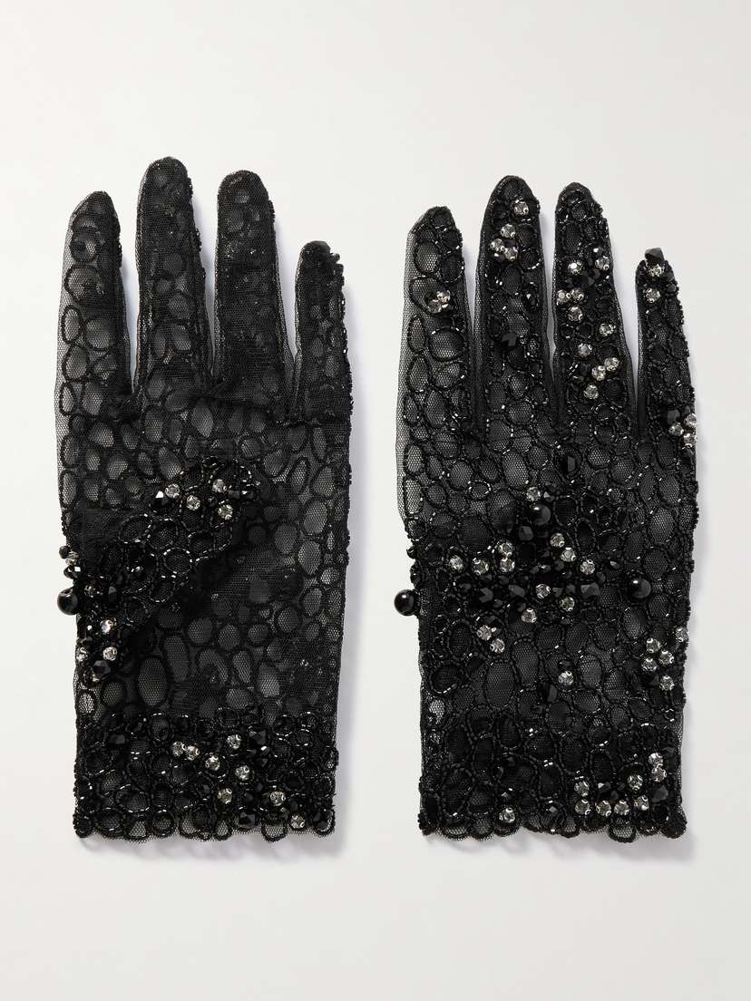 Clio Peppiatt Caviar Embellished Tulle Gloves