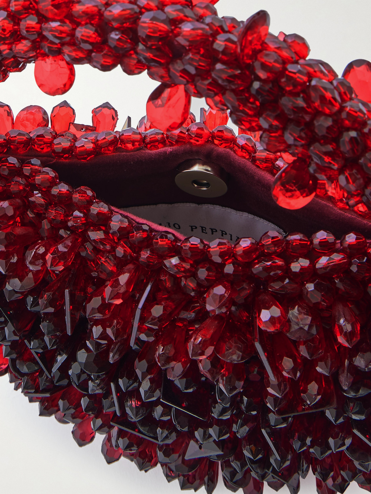 Clio Peppiatt Quartz Bead-embellished Satin Shoulder Bag In Red