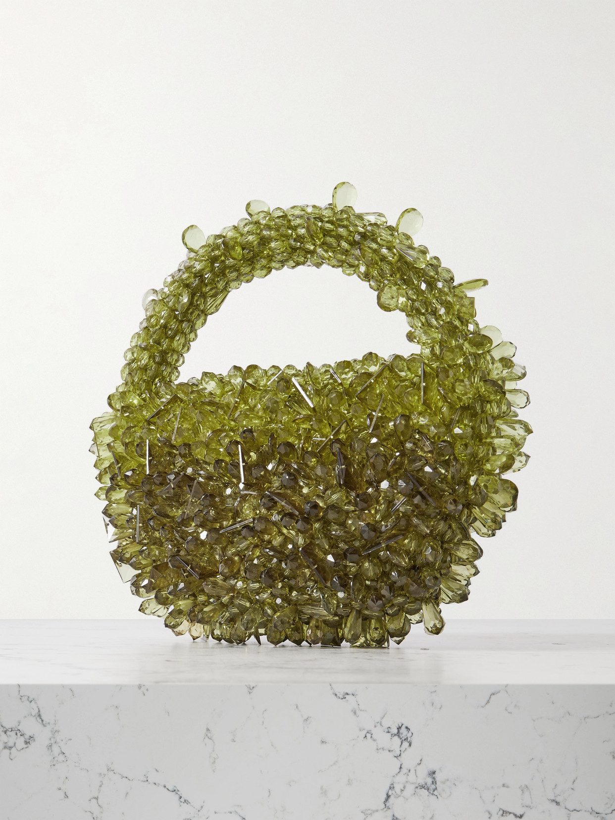 Clio Peppiatt Quartz Bead-embellished Satin Shoulder Bag In Green