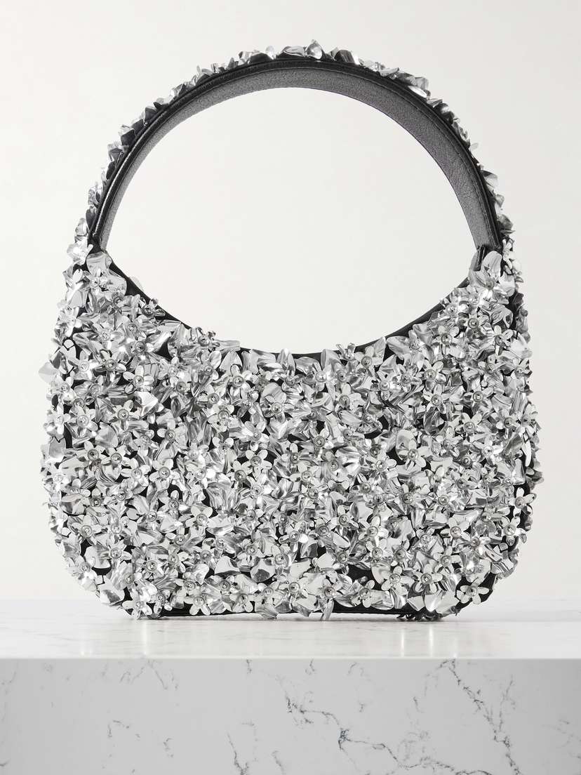 Clio Peppiatt Midas Embellished Faux Leather-trimmed Cotton-twill Shoulder Bag