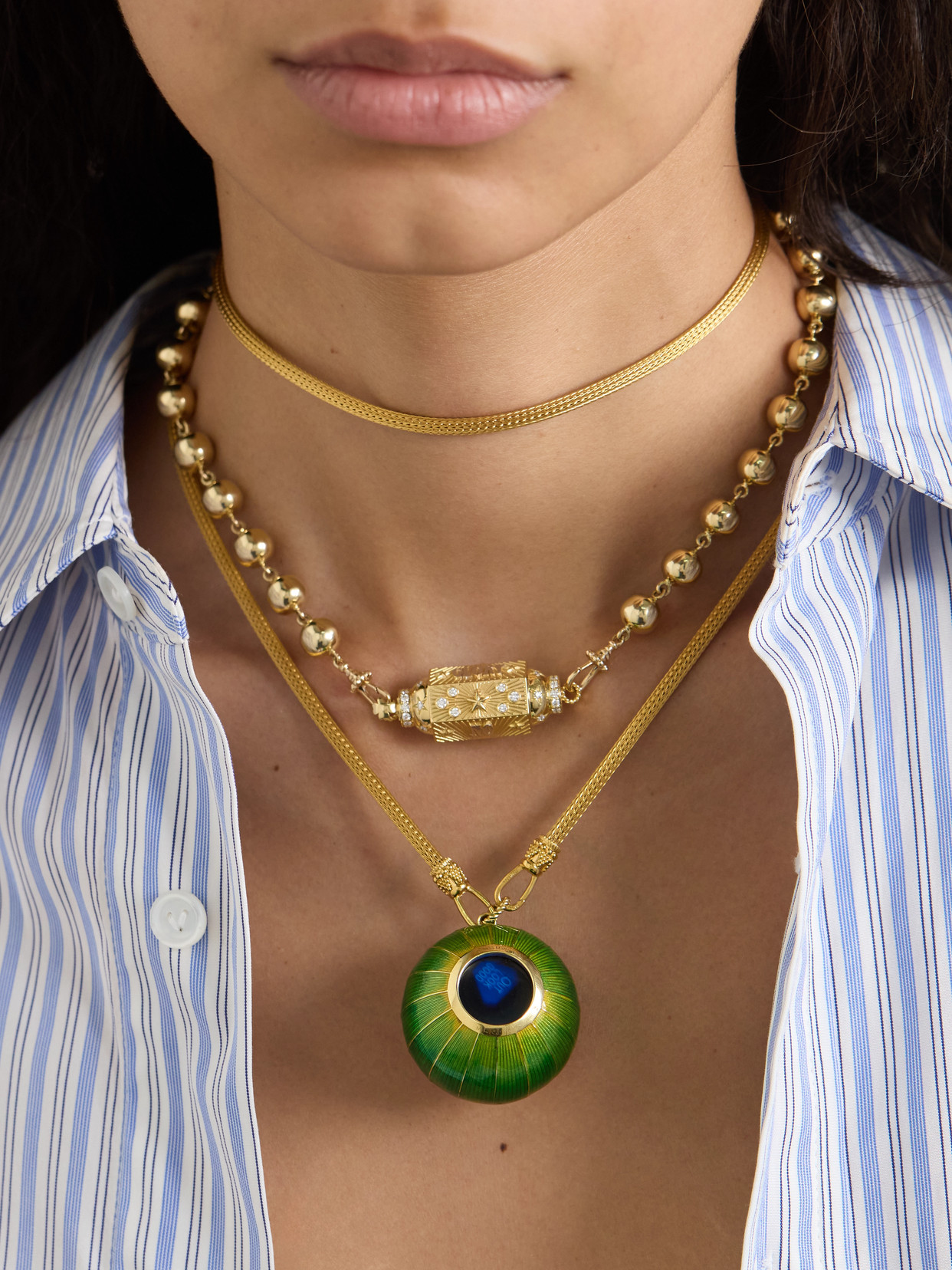 Marie Lichtenberg Magic 8 Ball 18-karat Gold, Diamond And Enamel Necklace In Gold